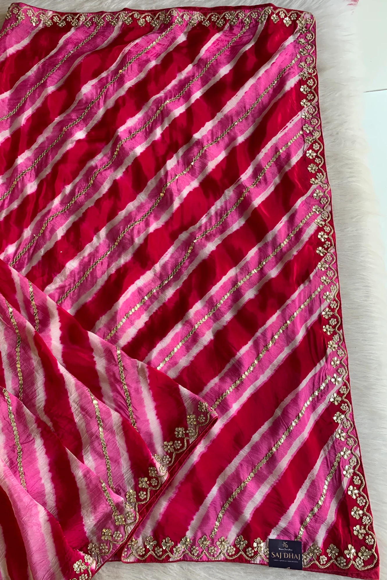 Pink Jaal Leheriya Habutai Silk Saree 5846 01