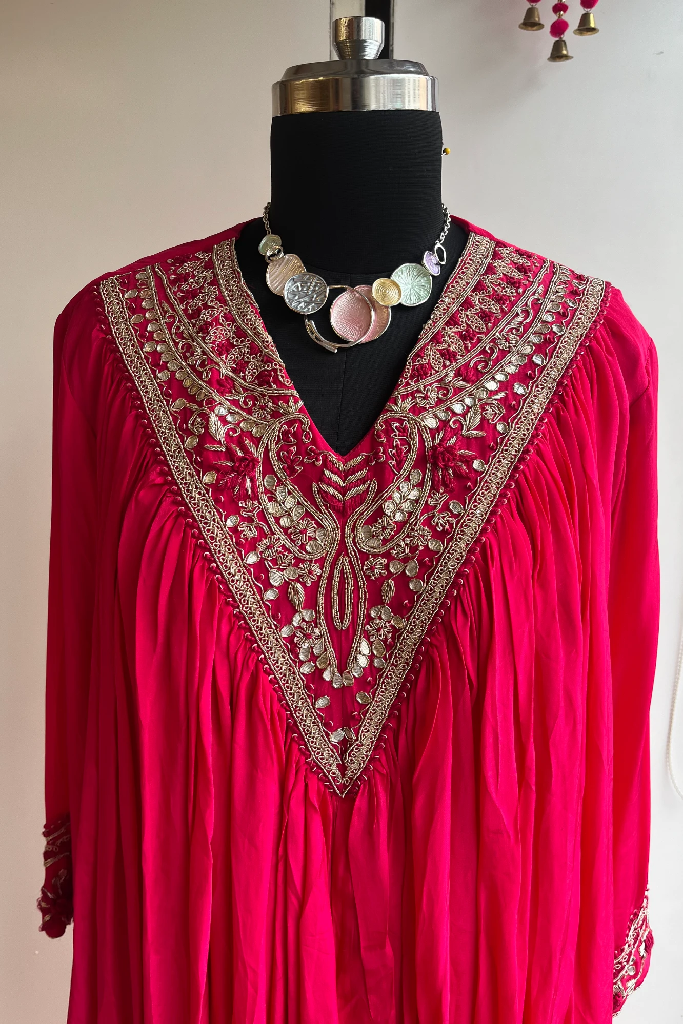 Hot Pink Designer Cowl Skirt Set with Zardosi & Thread Work 5336 01 (40)