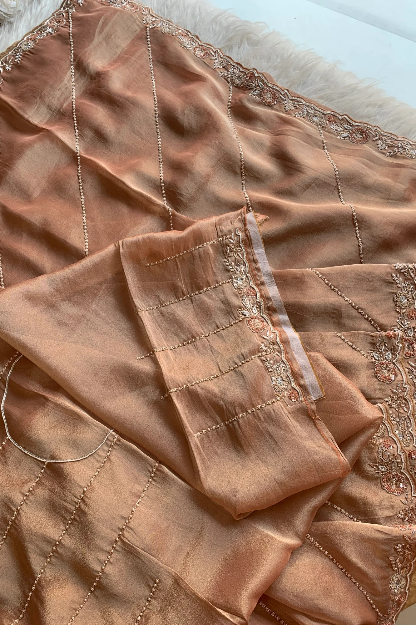 Rust Orange Tissue Saree 14600