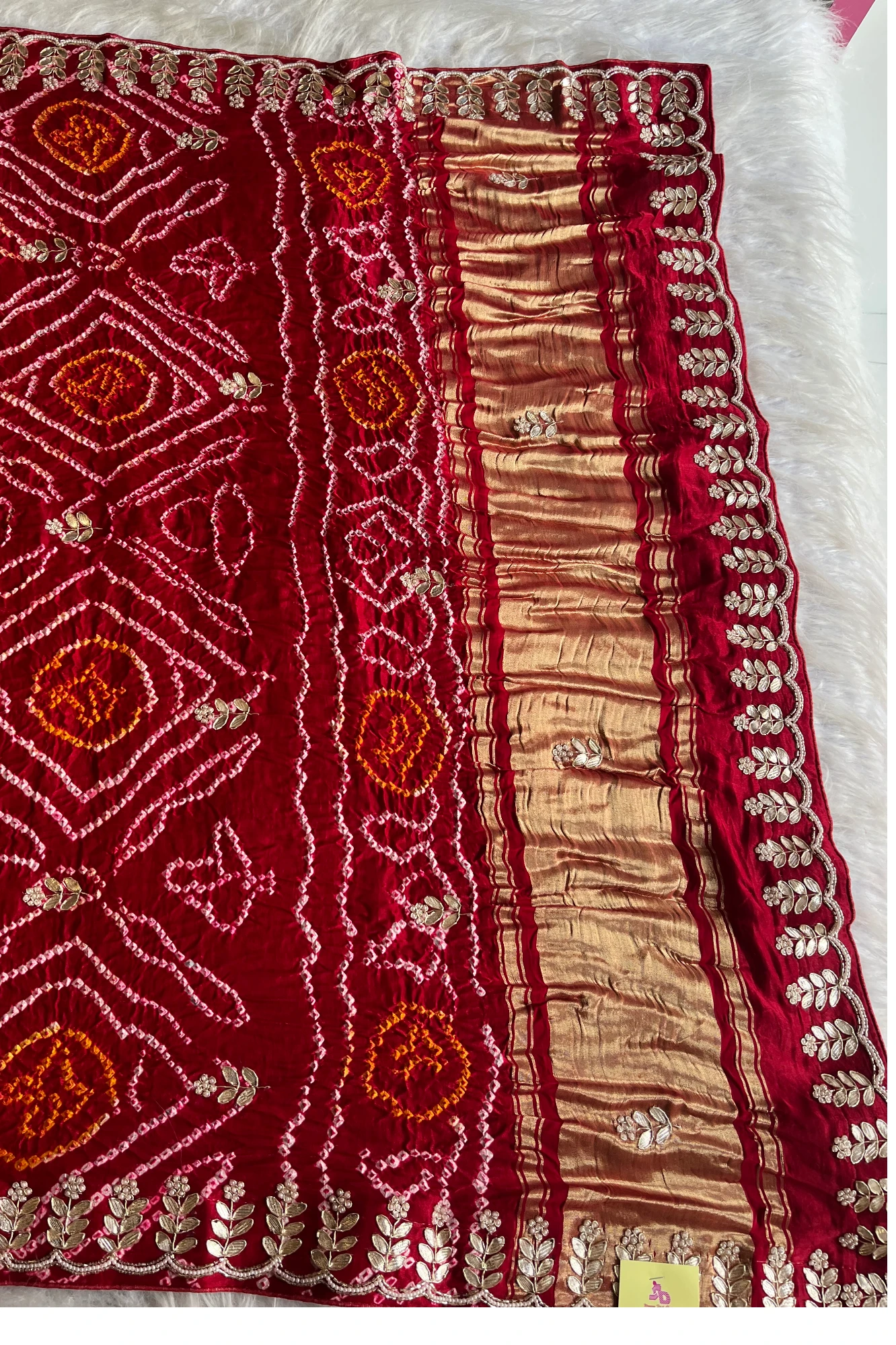 Exquisite Gajji Silk Gharchola Saree with Gotapatti, Pearls, Cutdana  Embroidered Border 5438 04 (Red)