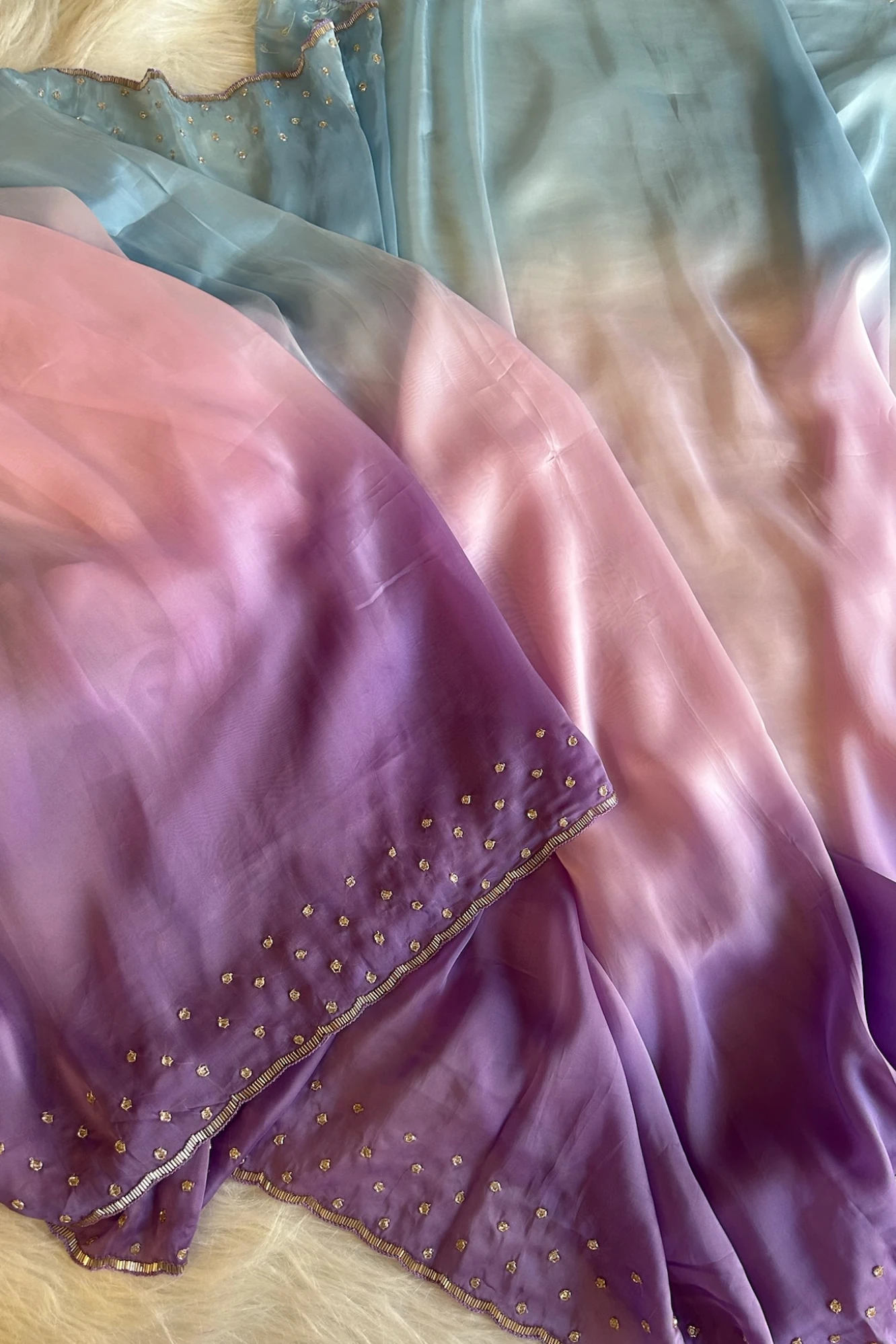 Three-Tone Ombre Habutai Silk Saree with Designer Pallu 5765 03