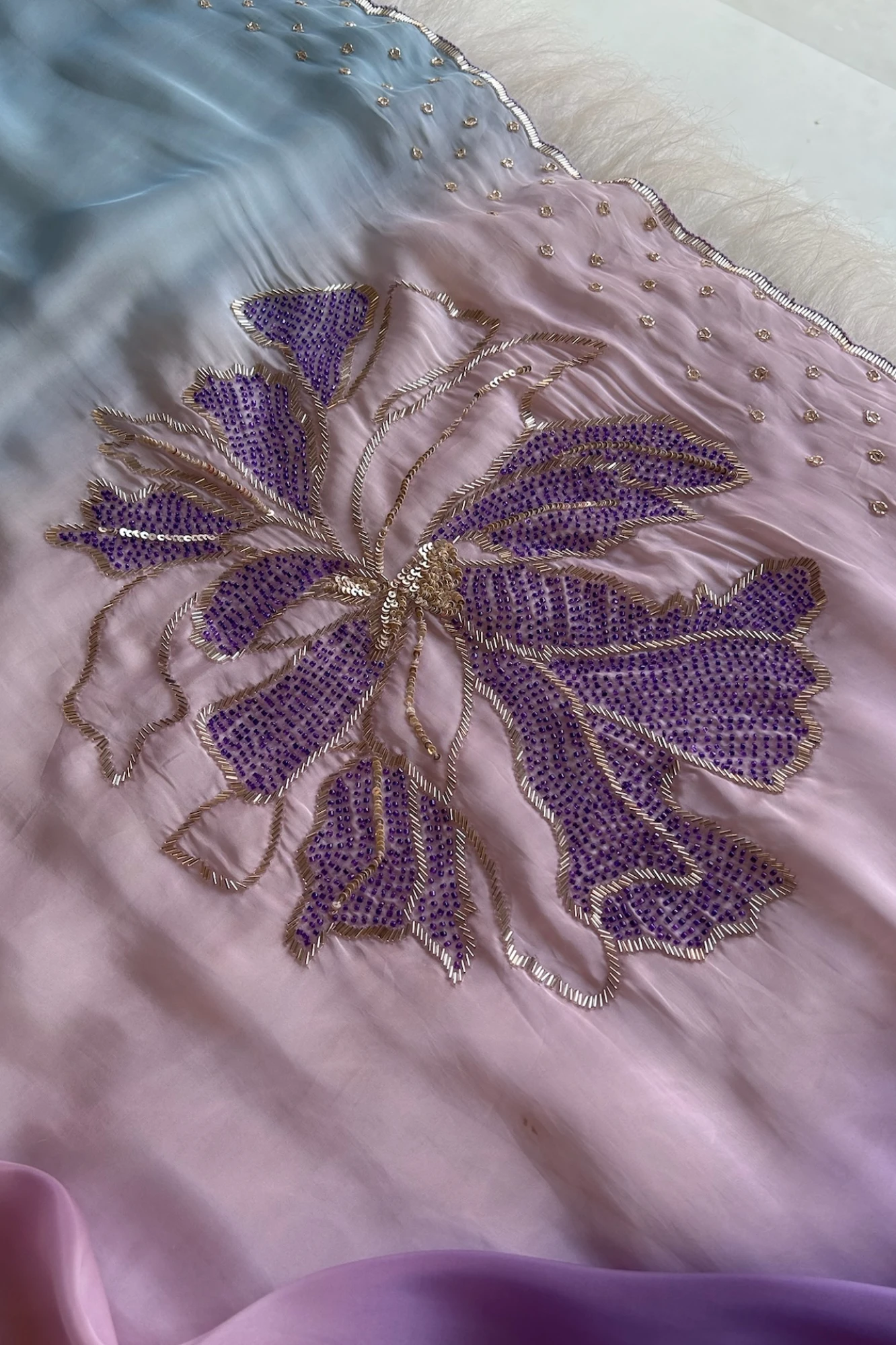 Three-Tone Ombre Habutai Silk Saree with Designer Pallu 5765 03
