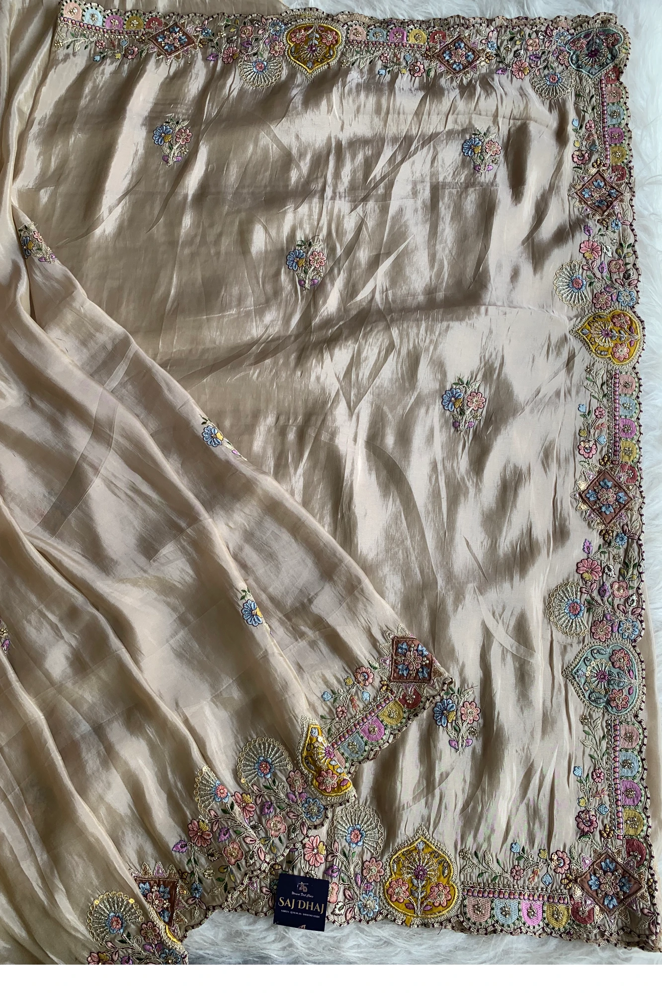 Beige Multicolored work Saree 5786 04