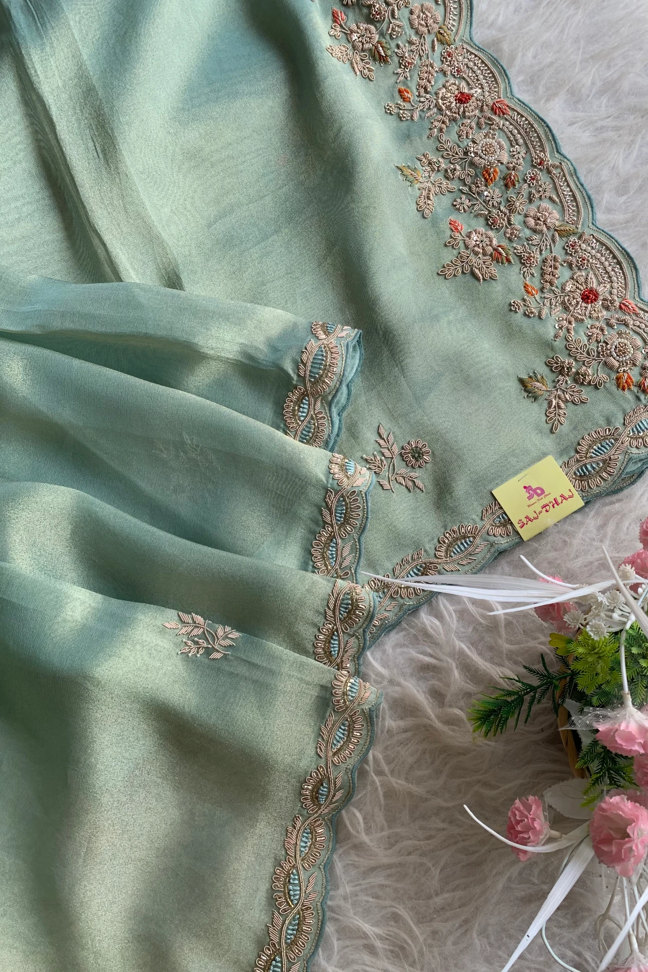 Mint Green Tissue Saree 5664 02