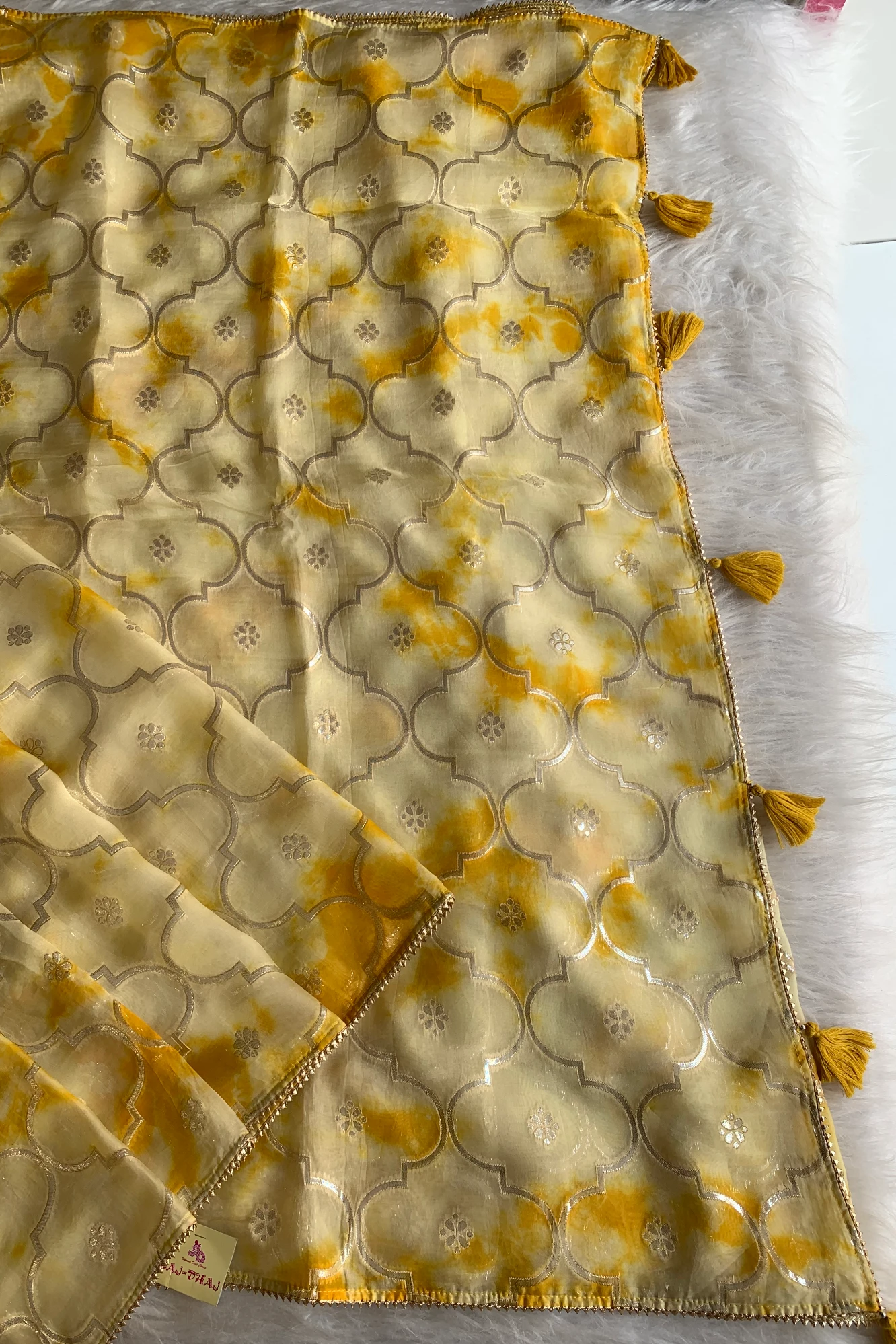 Lemon Yellow Gota Patti Organza Saree 4595 11