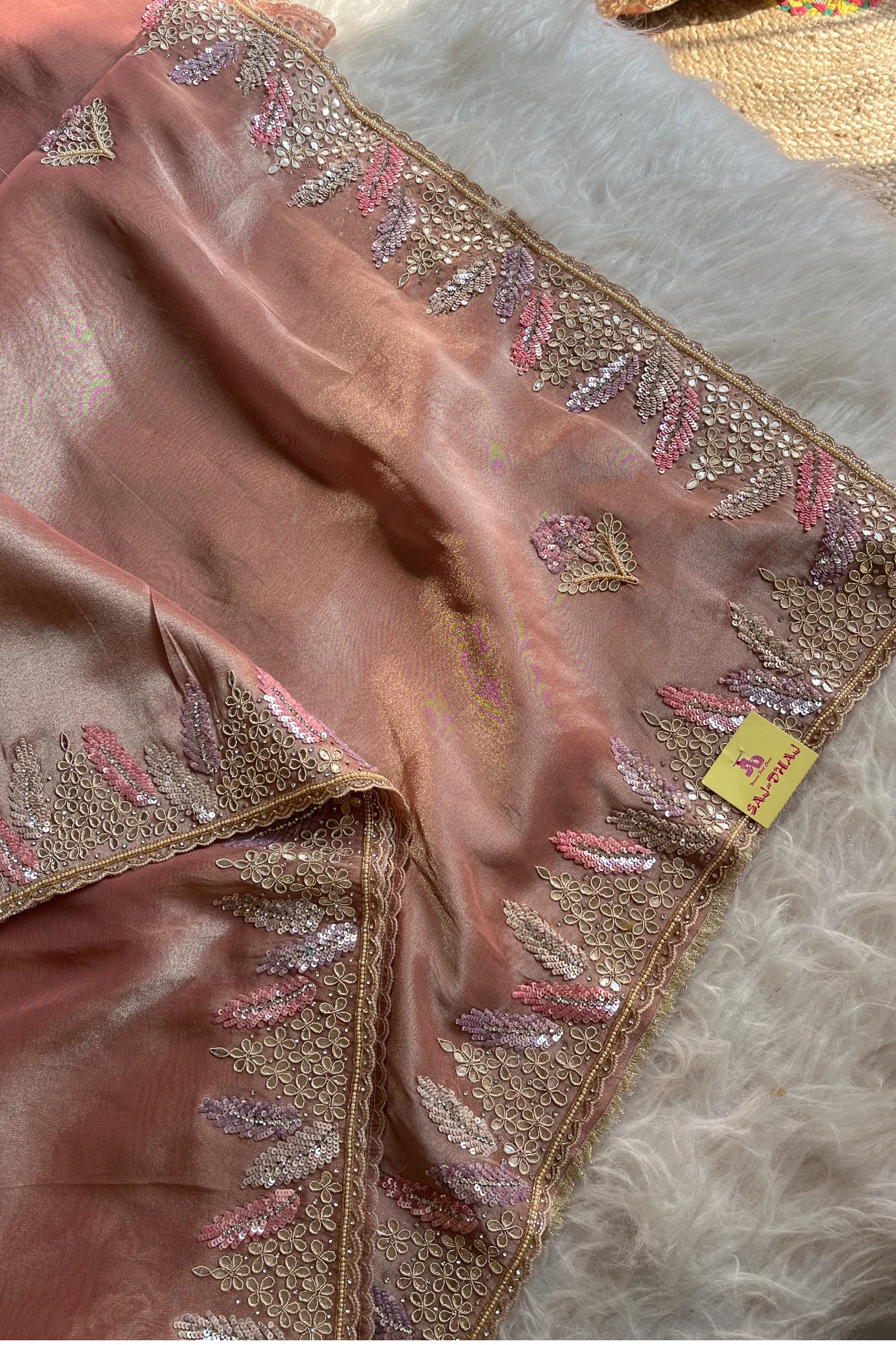 Rose Gold Designer Tissue Saree 5518 11