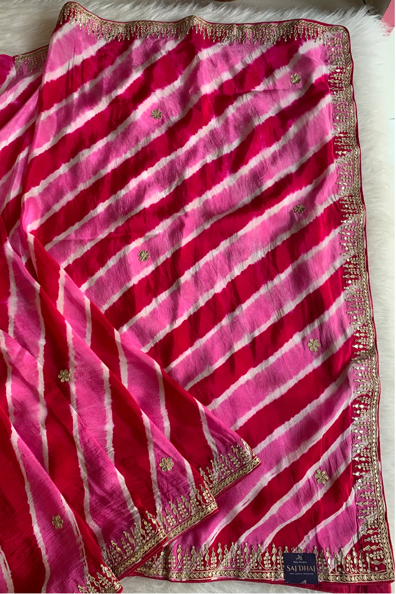 Pink Jaal Leheriya Habutai Silk Saree 5846 02