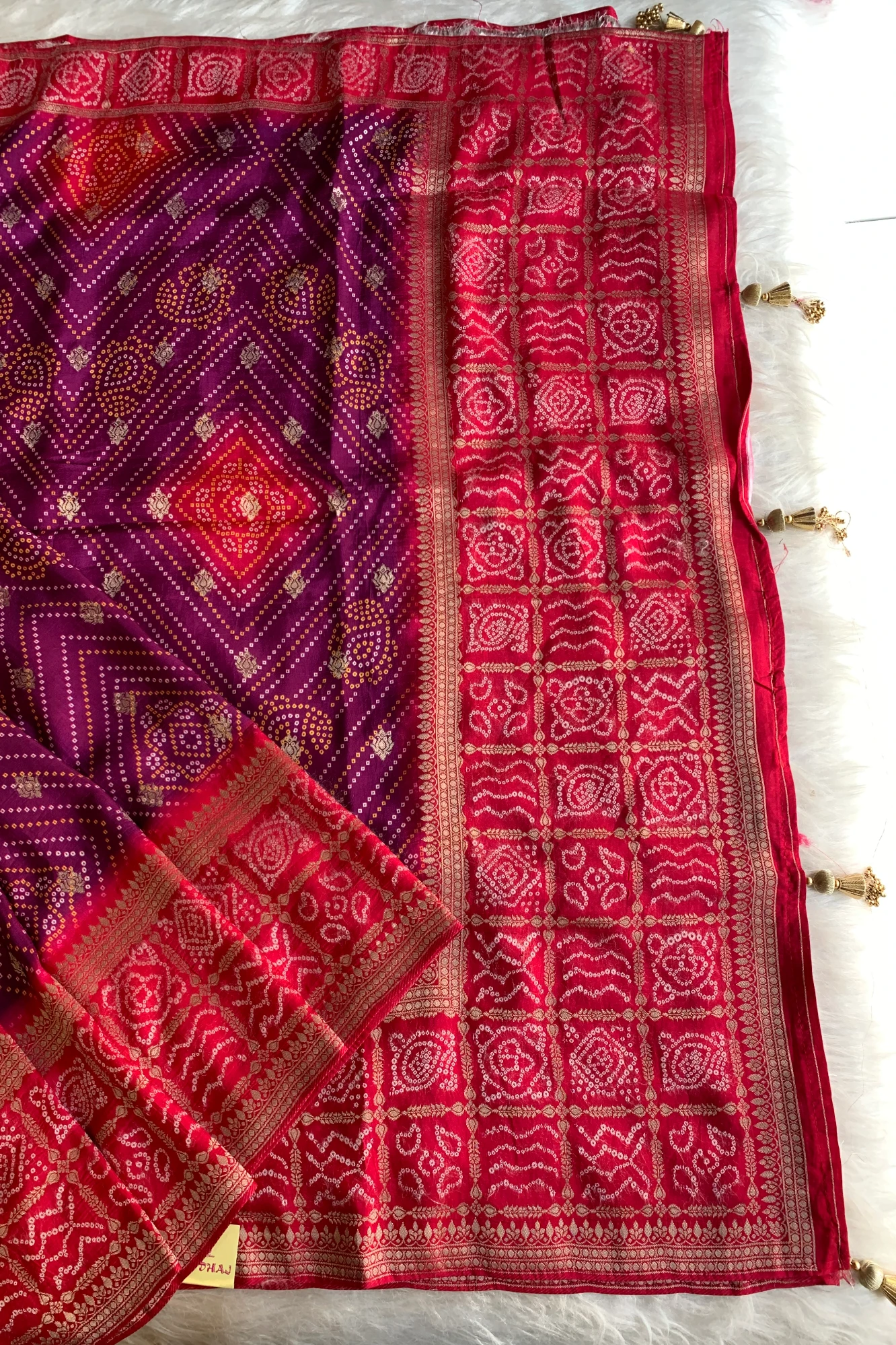 Red & Purple Bandhej Banarasi Saree 5214 06