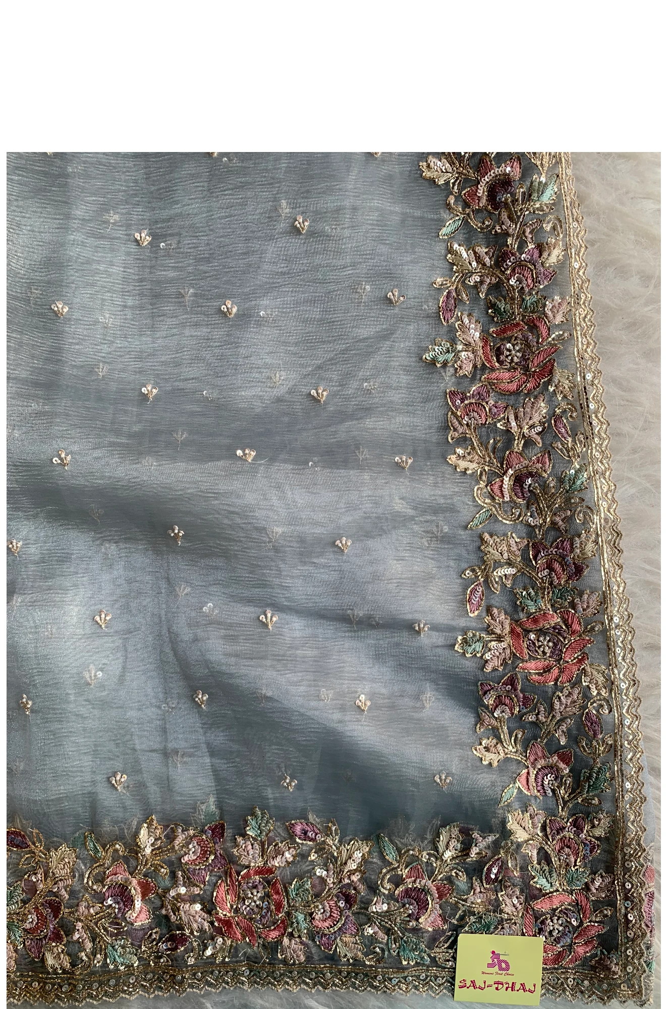 Sea Blue Crush Organza Saree 5649 05