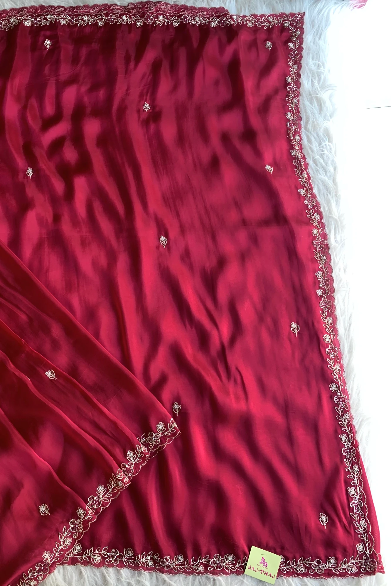 Dark Pink Embellished Habutai Silk Saree 5359 01