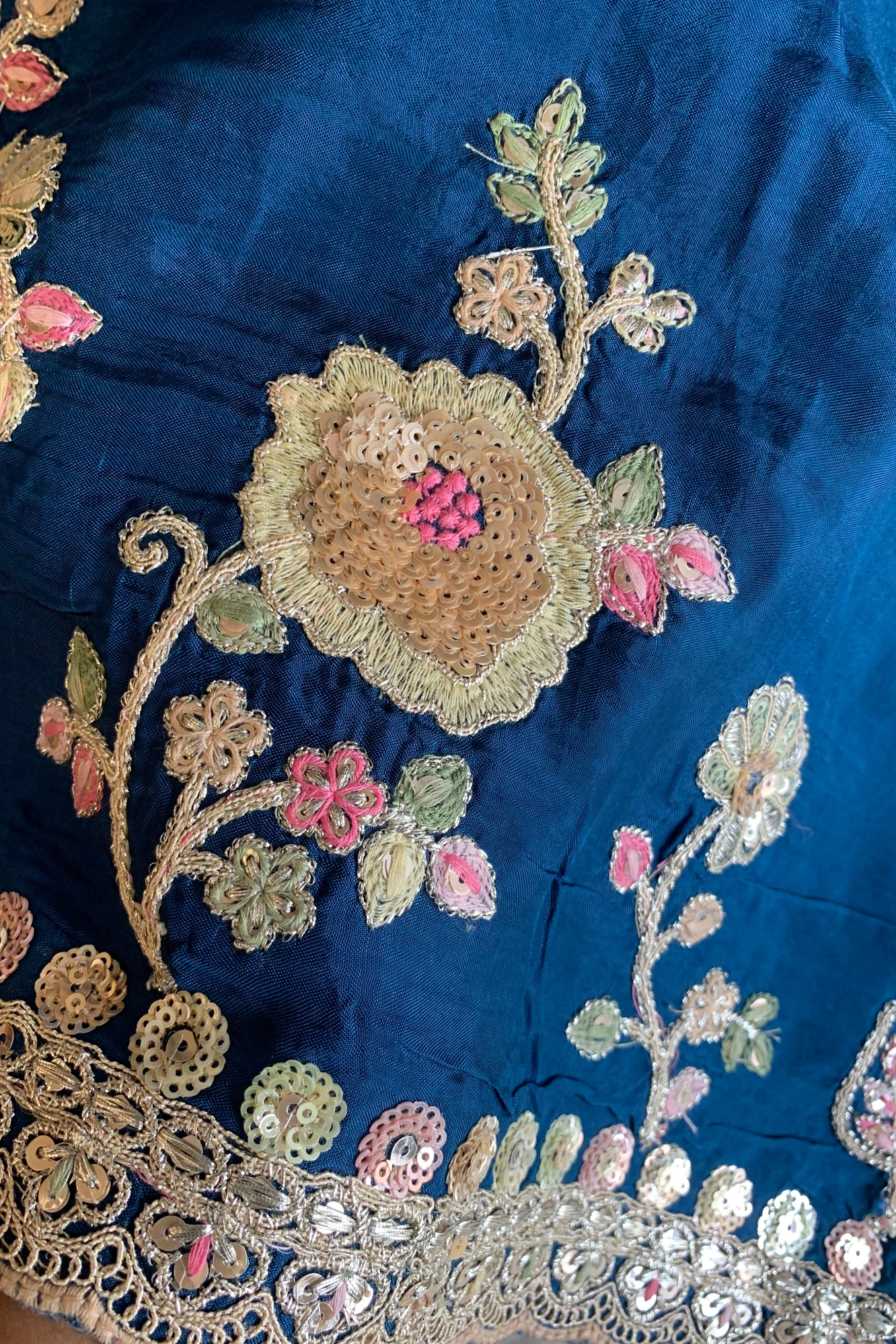 Peacock Blue Saree with Multicolour Embroidery 5786 01