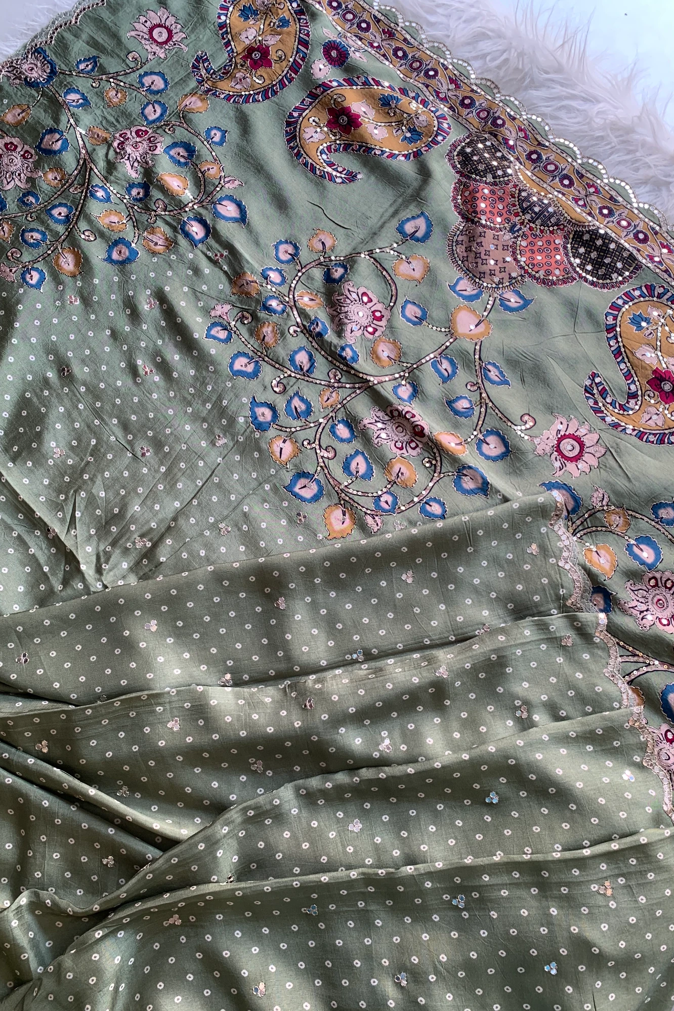 Green Kalamkari Modal Silk Saree 5755 14
