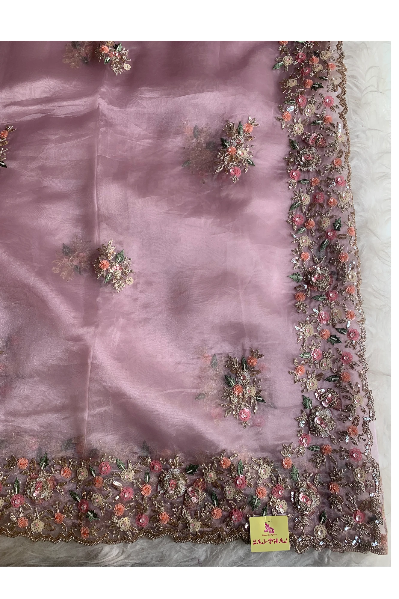 Light Pink Glass Organza Saree With 3d Sequin Work  5626 01