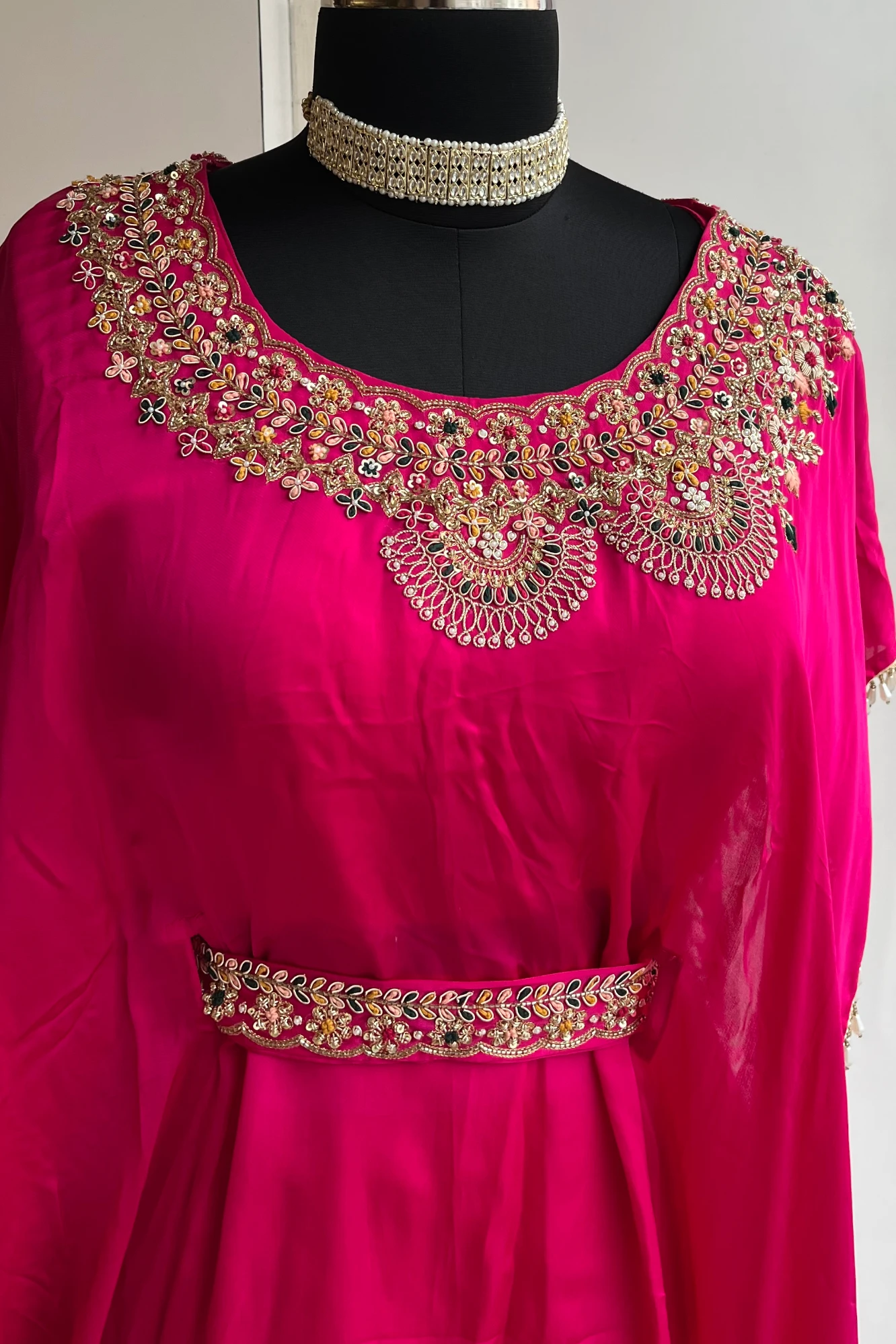 Rani Pink Silk Kaftan with Zardosi Work & Lehenga Set 5397 04 (42)