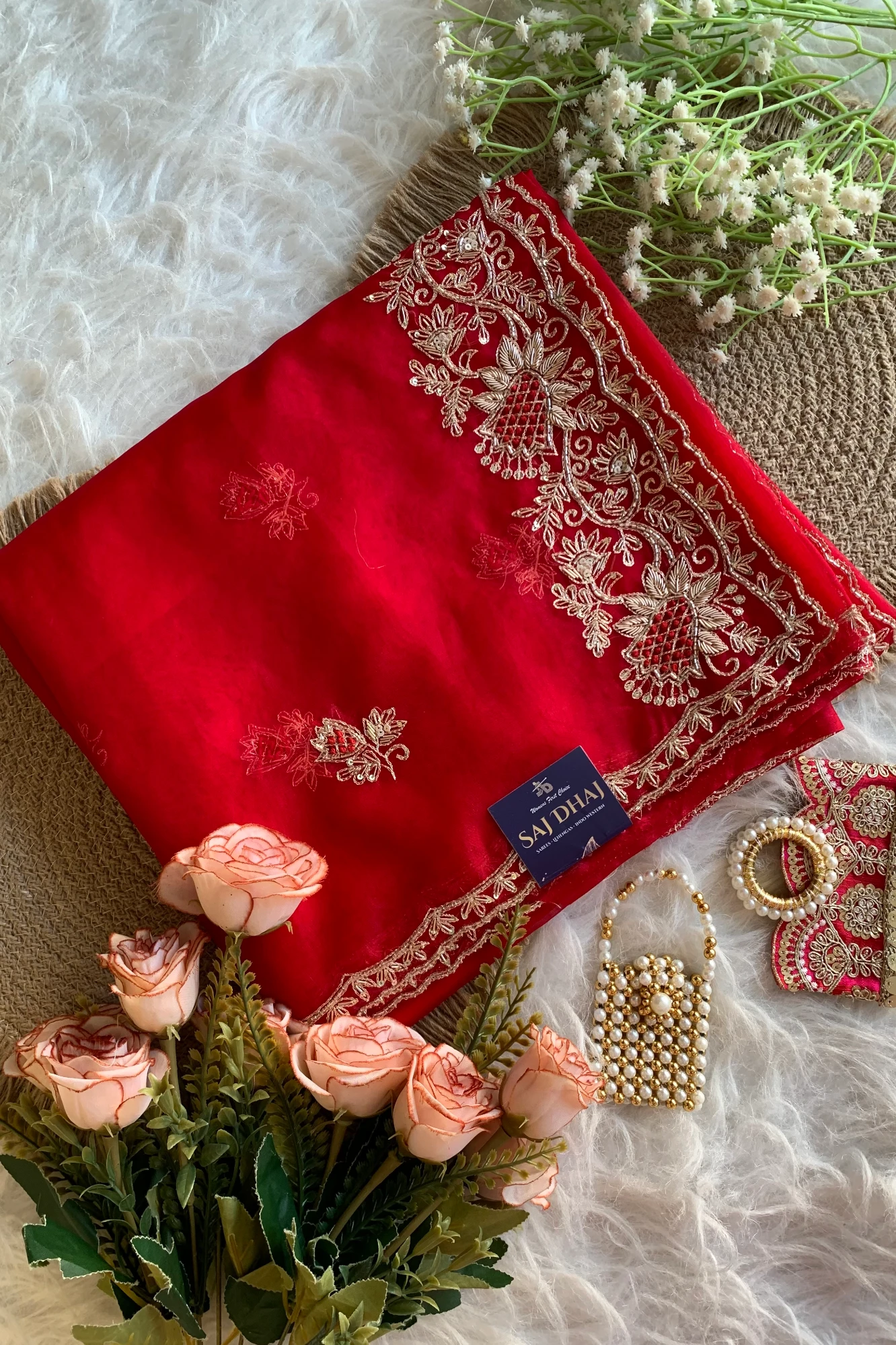Red Soft Organza Saree 5850 02