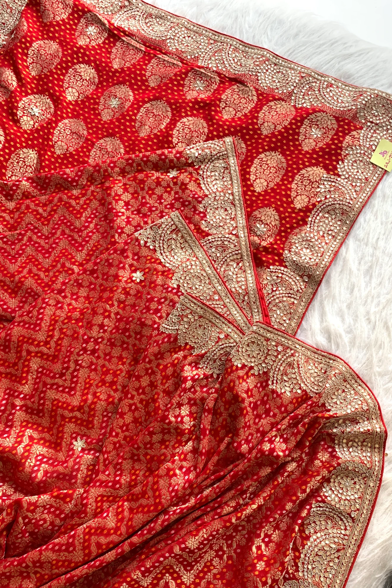 Red Banarasi Bandhej Gota Saree 5544 16
