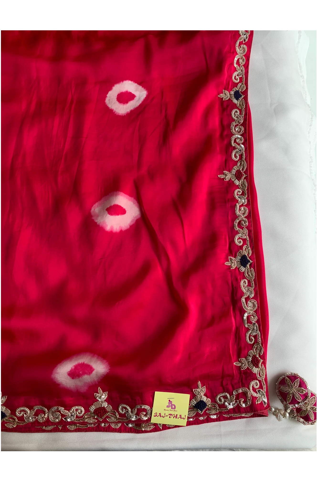 Rani Pink Habutai Silk Saree with Tie&Dye Design 5650 09