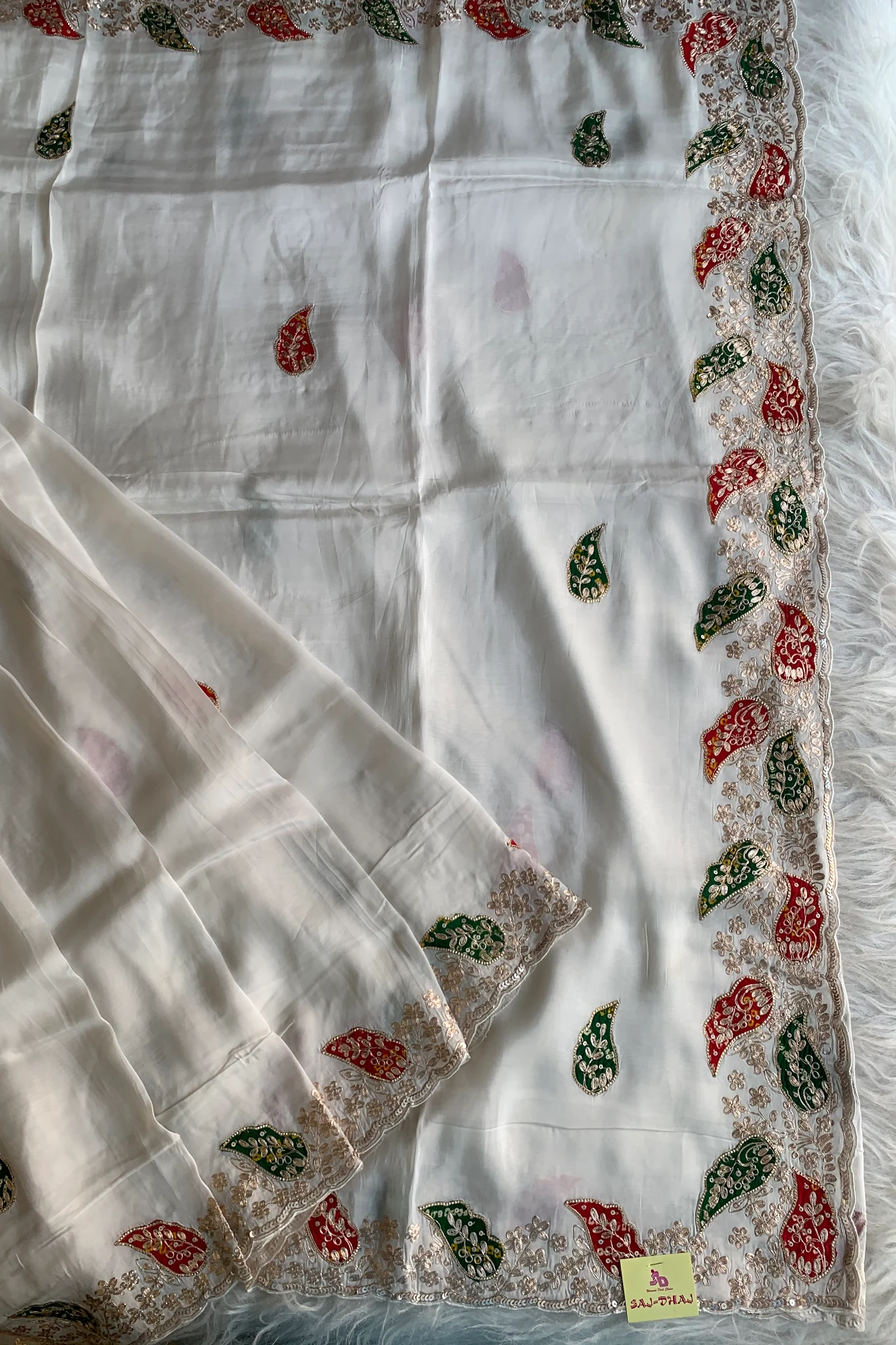 White Pittan Organza Saree 5595 01