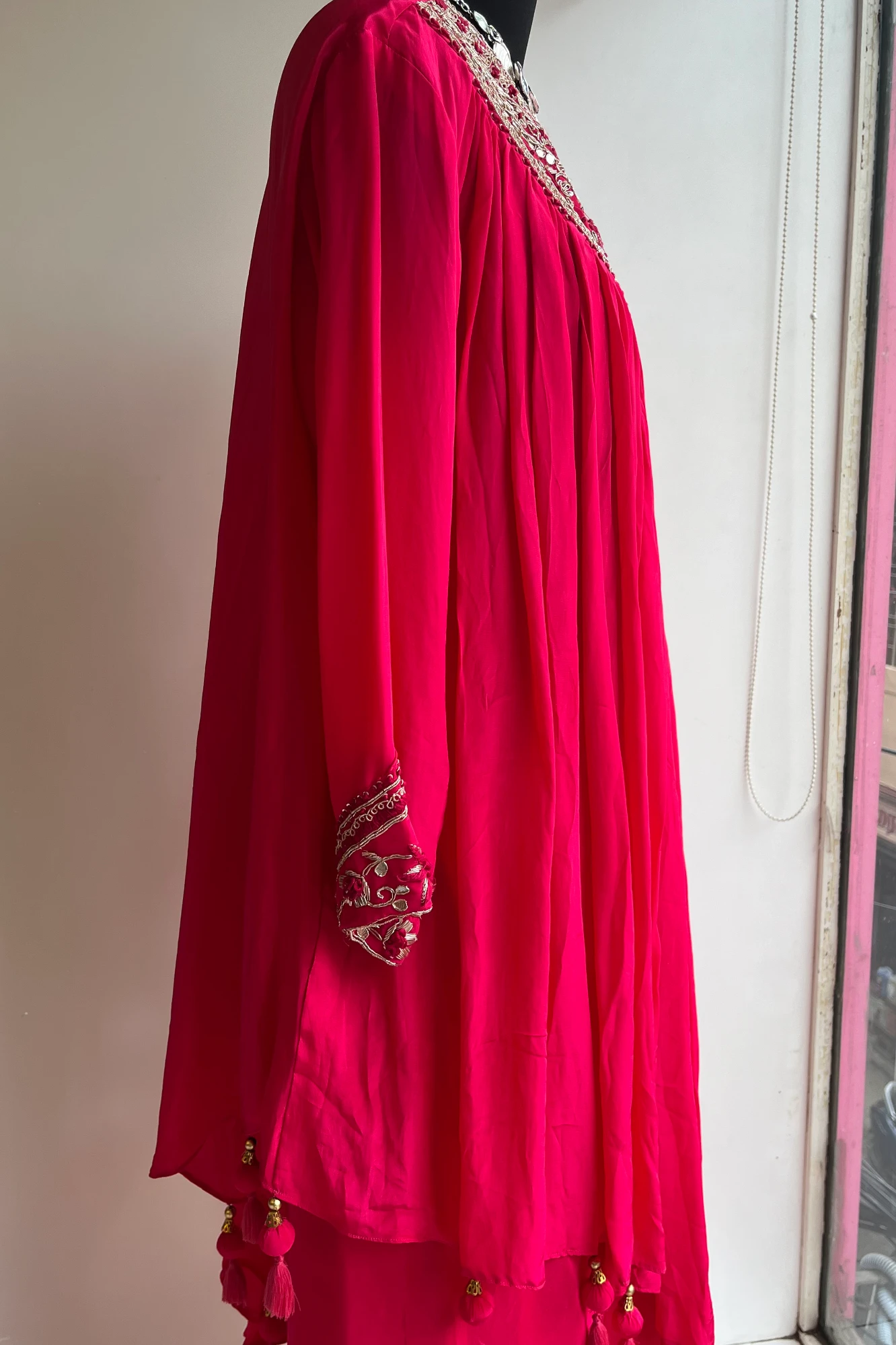 Hot Pink Designer Cowl Skirt Set with Zardosi & Thread Work 5336 01 (40)