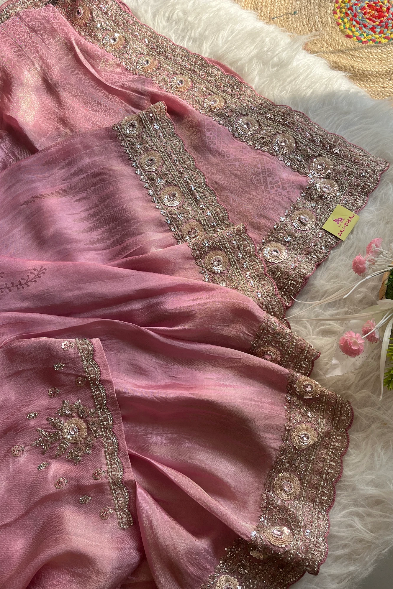 Baby Pink Banarasi Saree with Intricate Work 5662 03