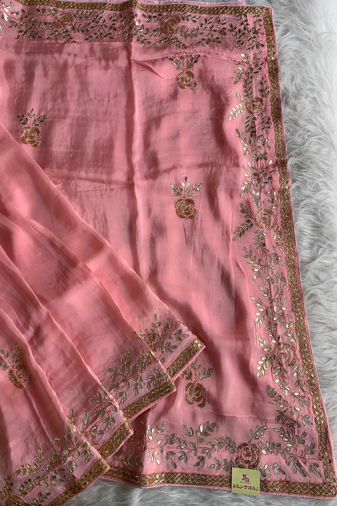 Baby Pink Habutai Silk Saree 5423 06