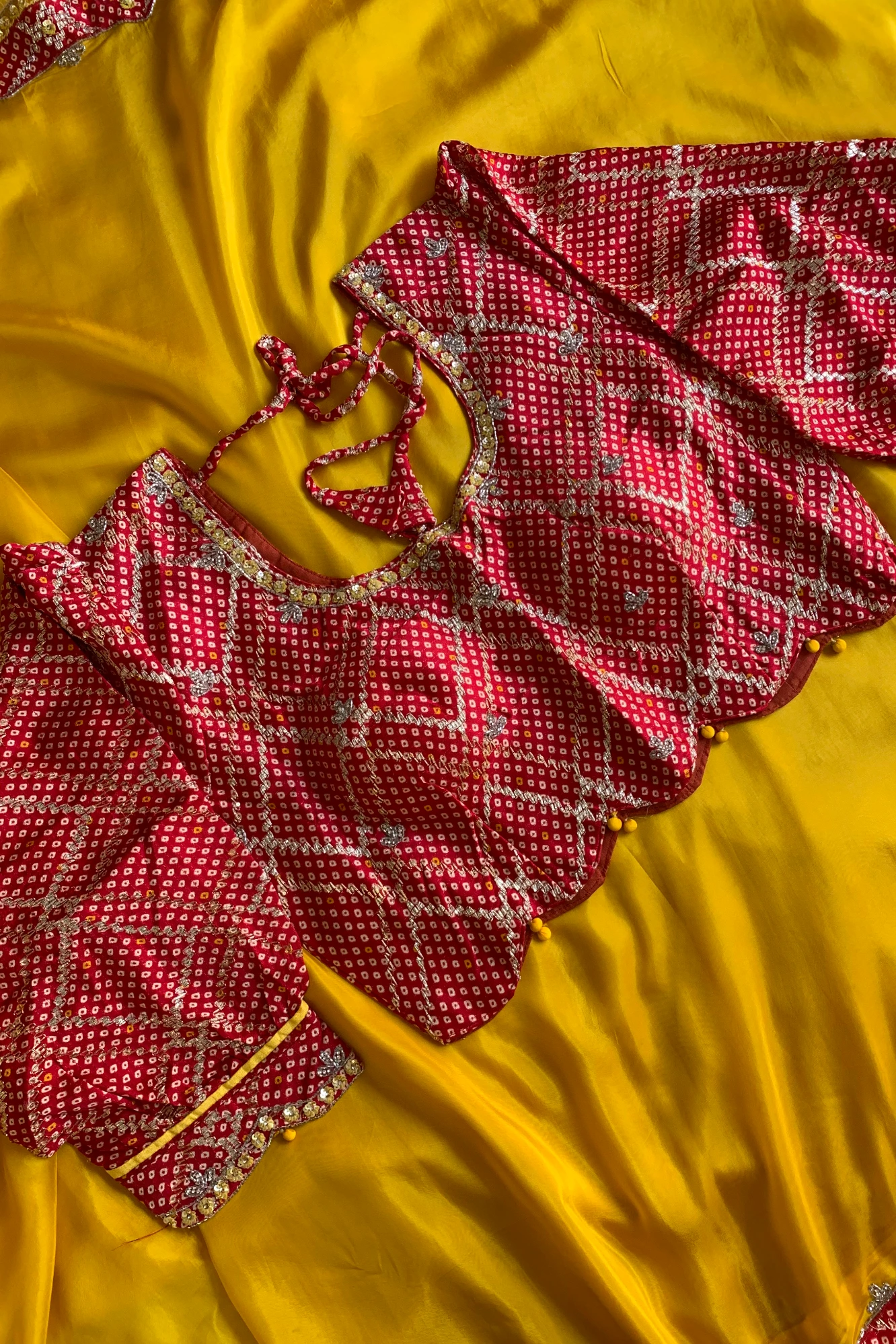 Yellow Habutai Silk Saree with Red Bandhej Border 5254 02
