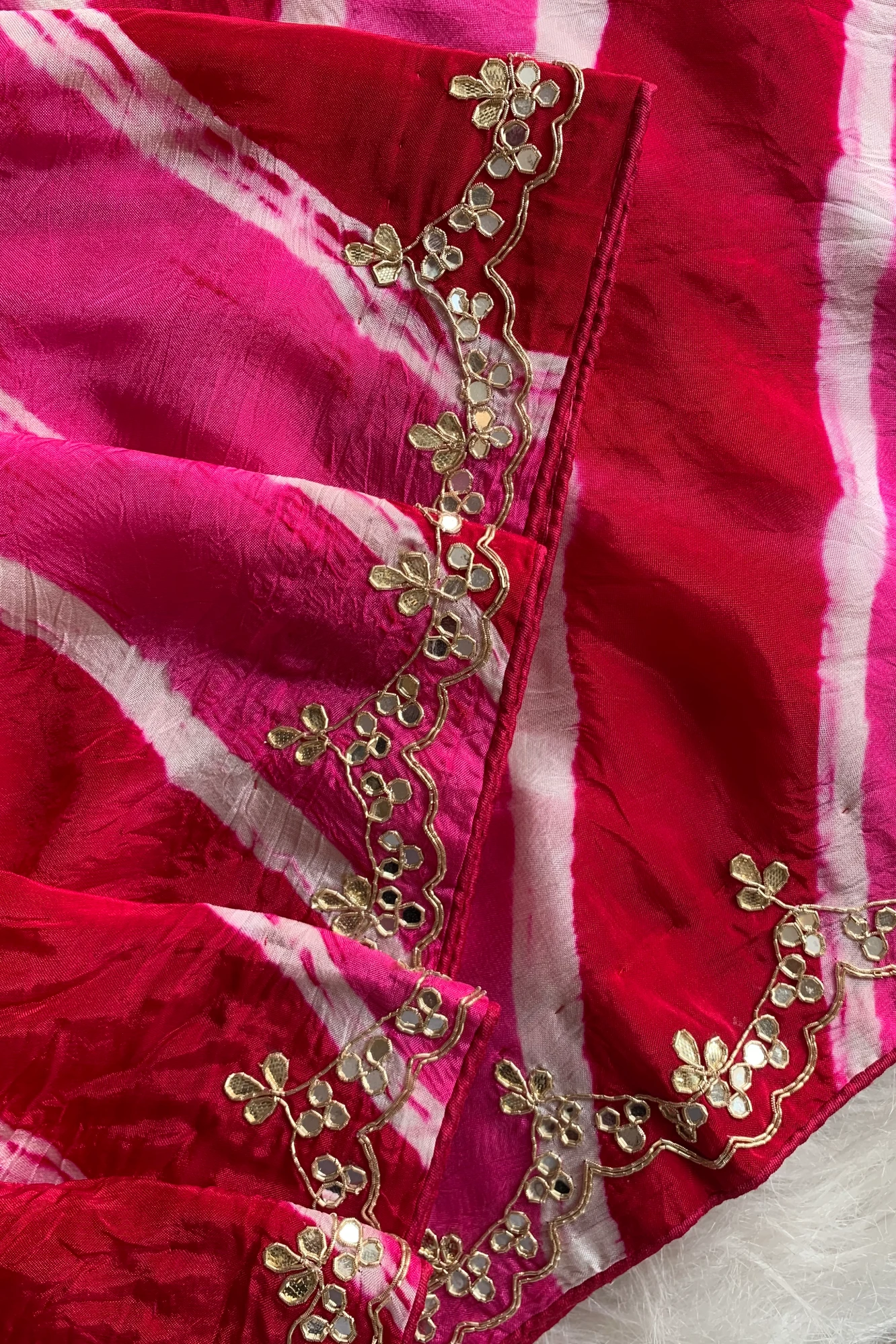 Pink Jaal Leheriya Habutai Silk Saree 5846 03