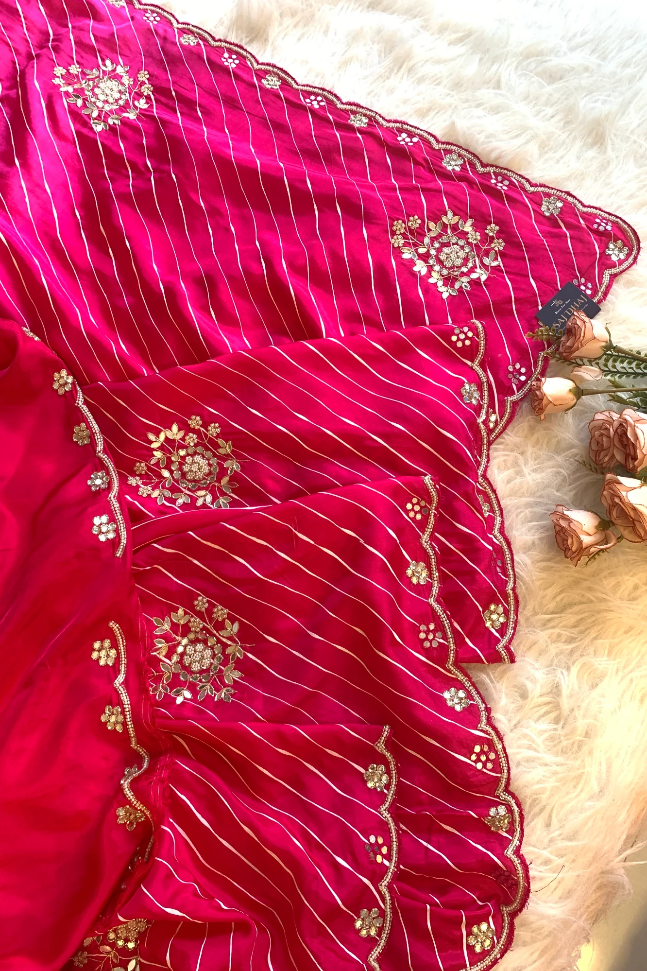 Rani Pink Leheriya Russian Silk Saree with Gota Patti 5846 05