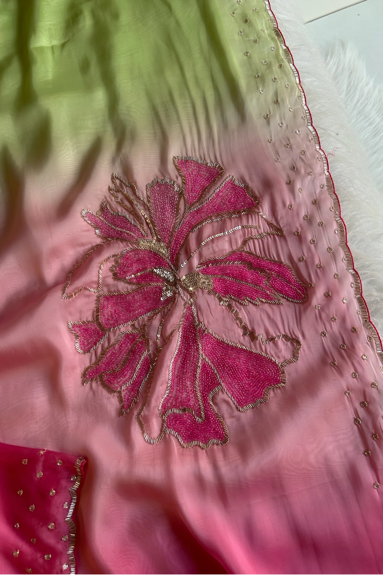 Three-Tone Ombre Habutai Silk Saree with Designer Pallu 5765 03