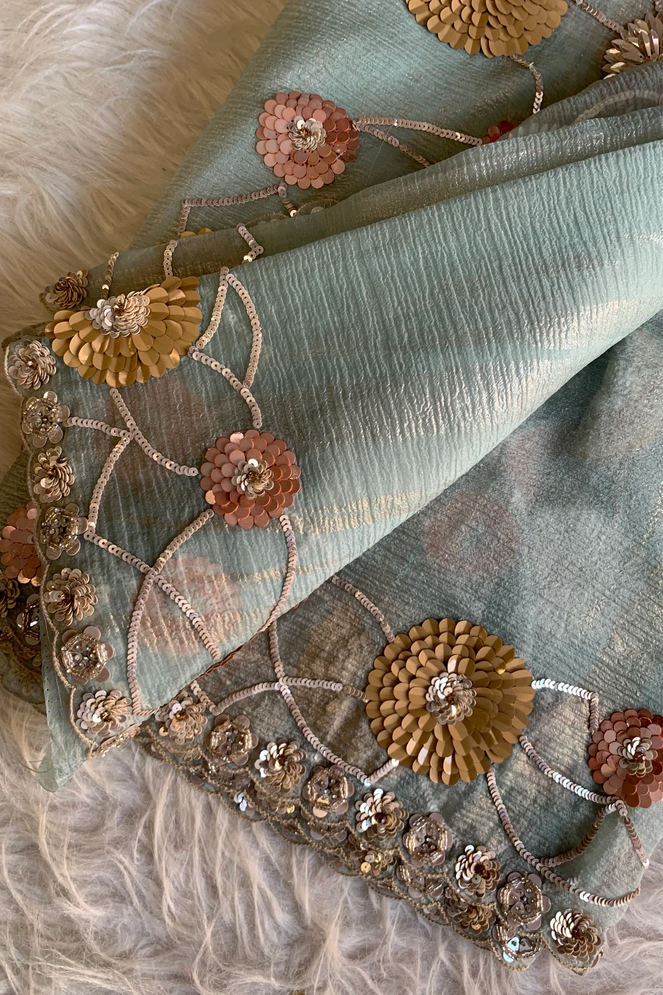 Green Textured Organza Saree 5851 01
