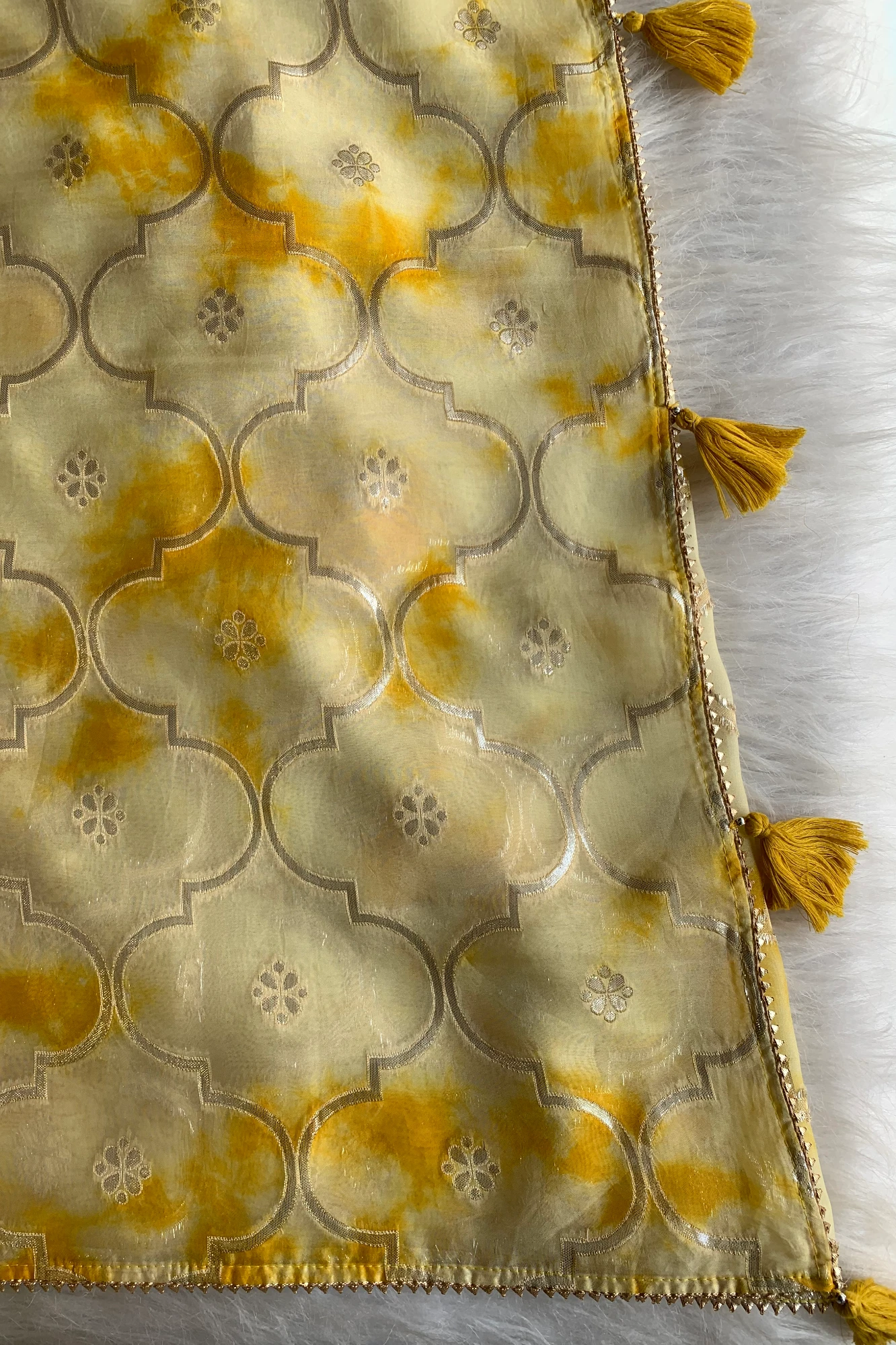 Lemon Yellow Gota Patti Organza Saree 4595 11