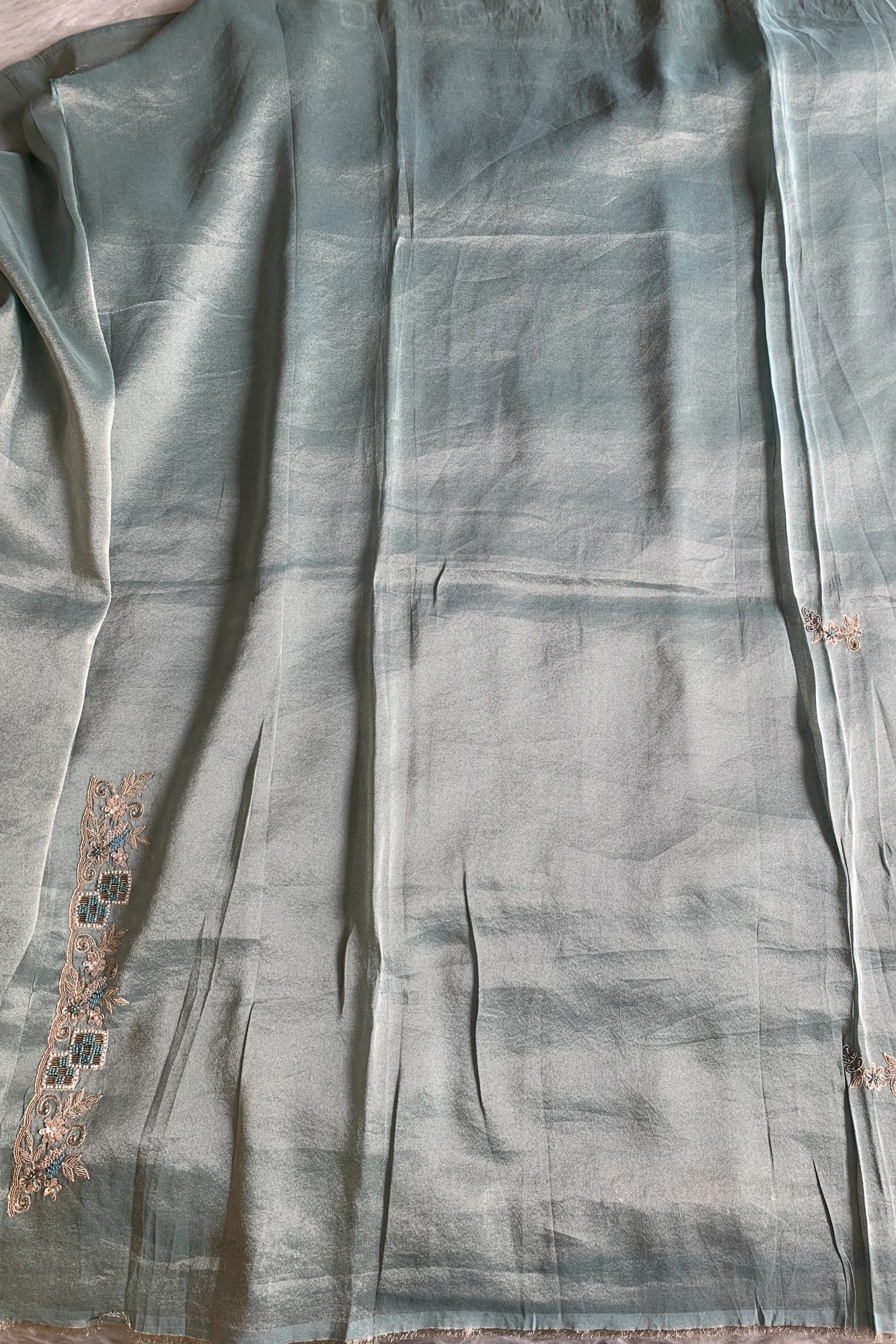 Sea Green Embellished Tissue Saree 5760 01