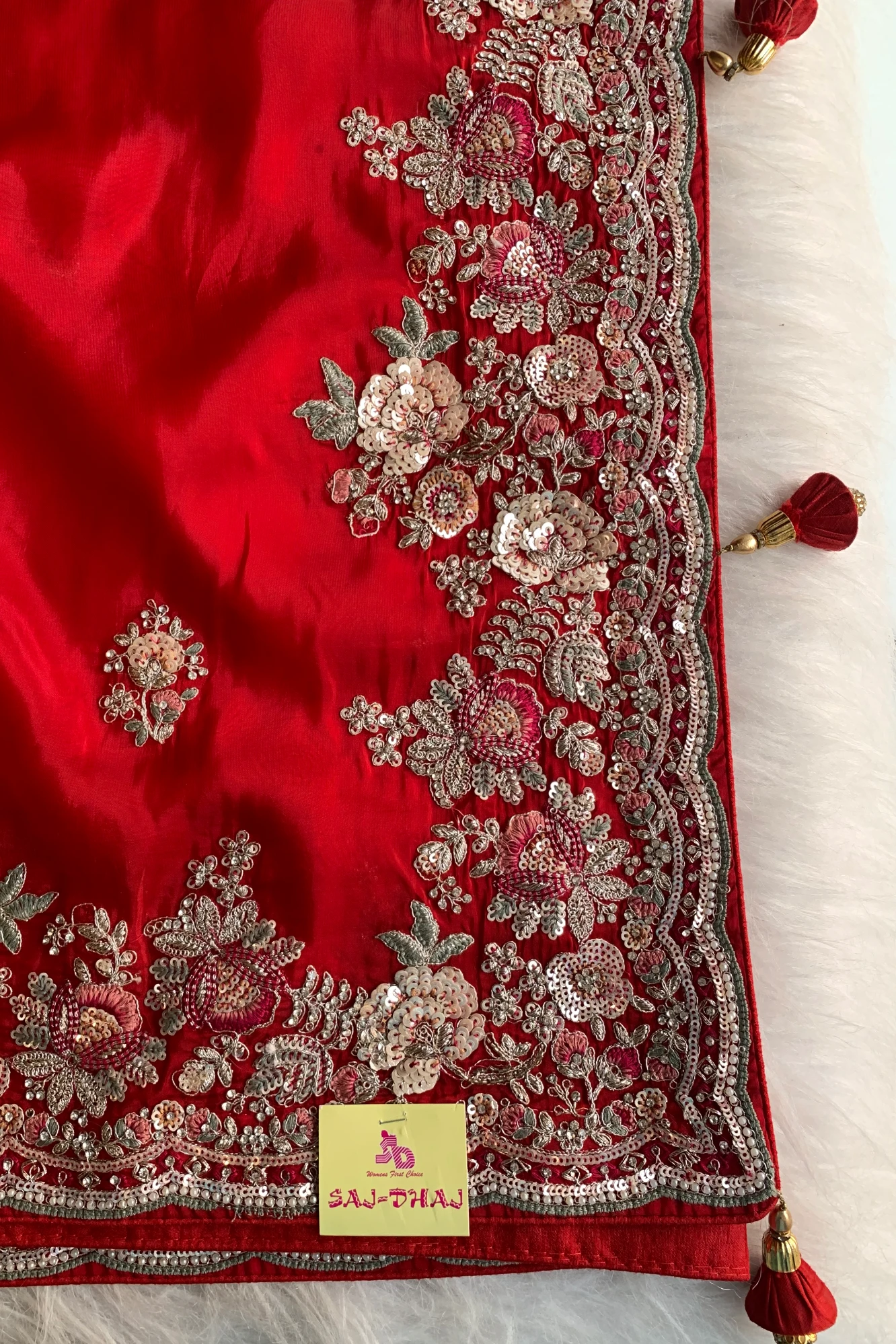 Red Floral Dori Habutai Silk Saree 5662 10