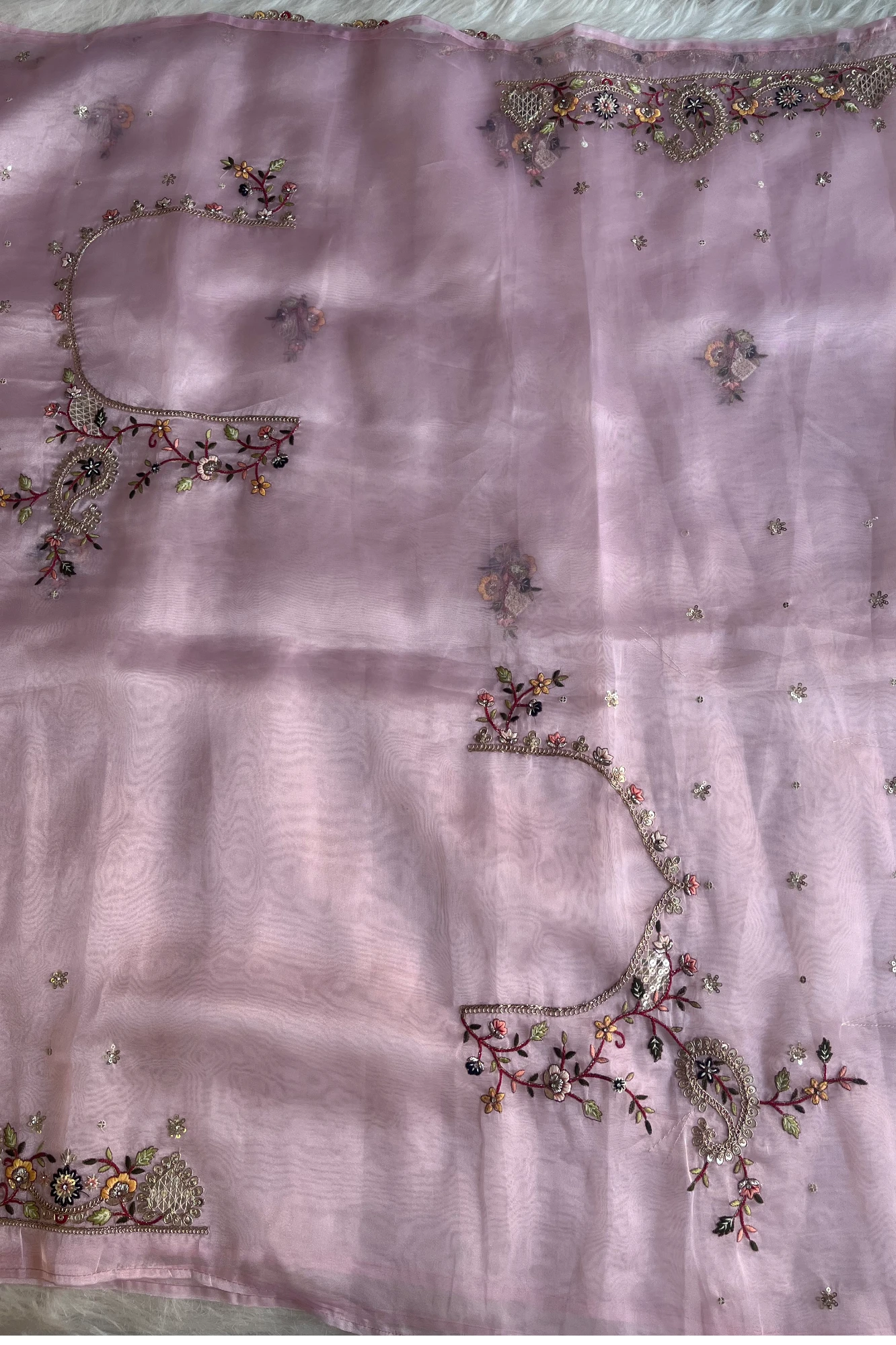 Baby Pink Reyana Organza Saree 5822 02
