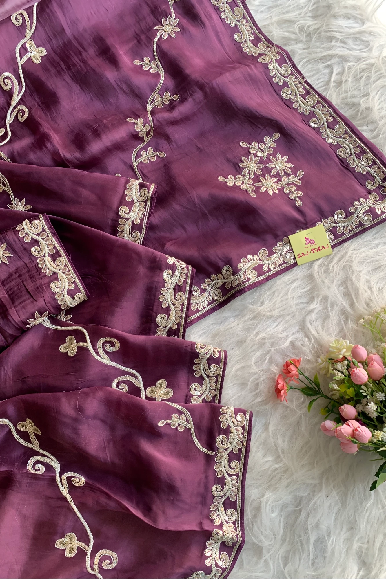 Purple Habutai Silk Saree 4609 06
