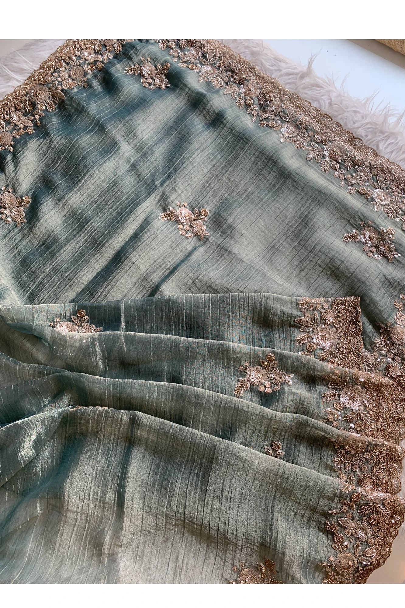 Sea Green Crush Tissue Saree 5748 03