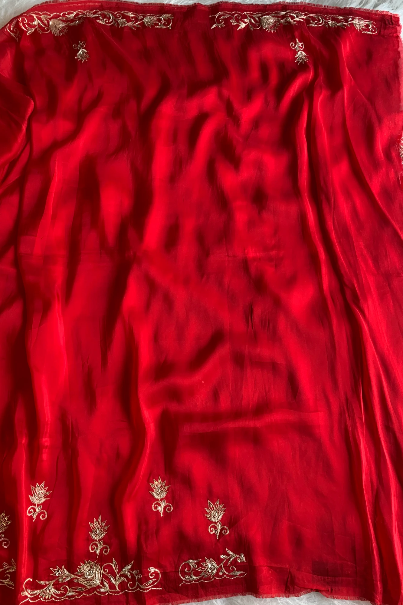 Red Embroidered Habutai Silk Saree 5792 01