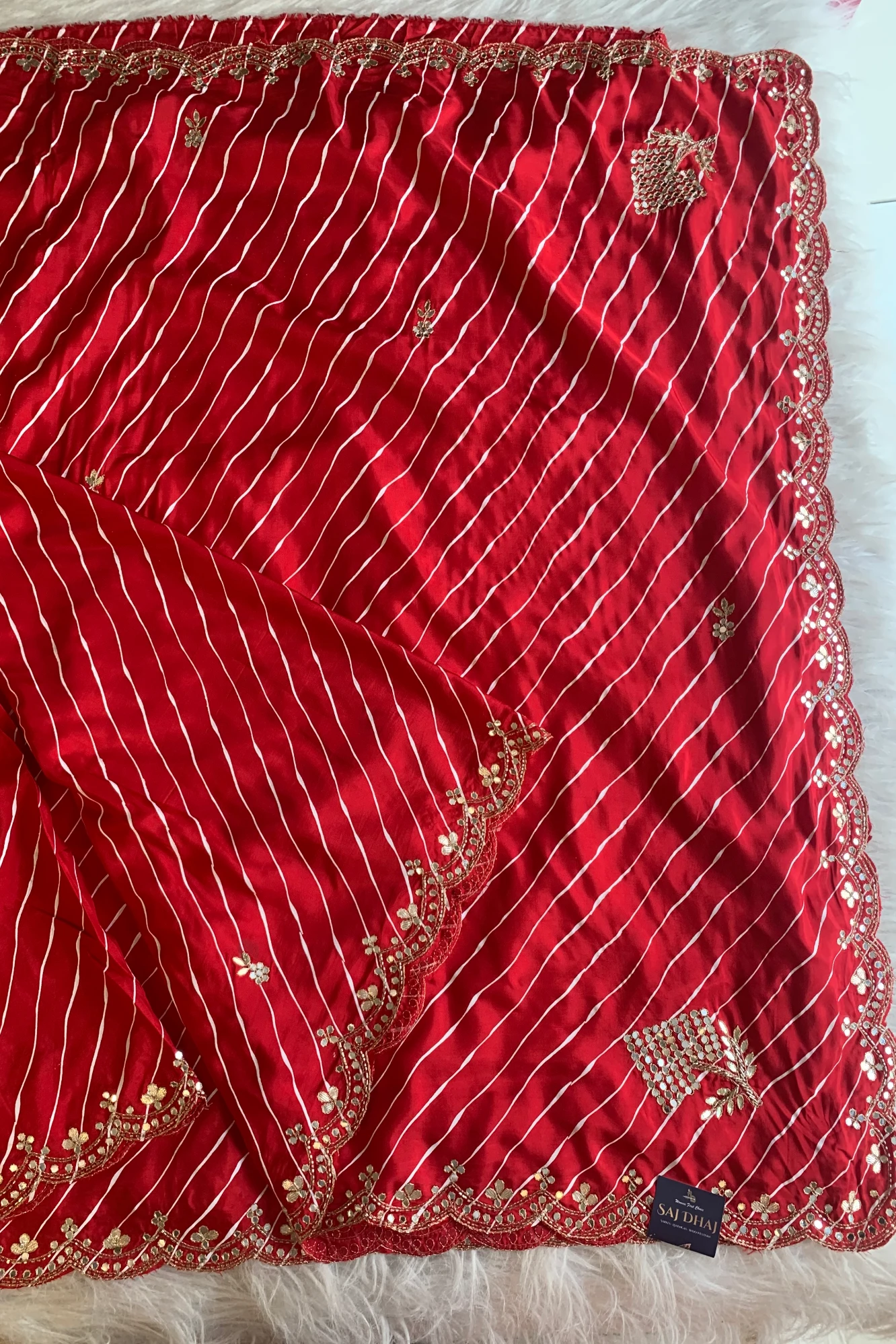 Red Leheriya Russian Silk Saree with Gota Patti 5846 06