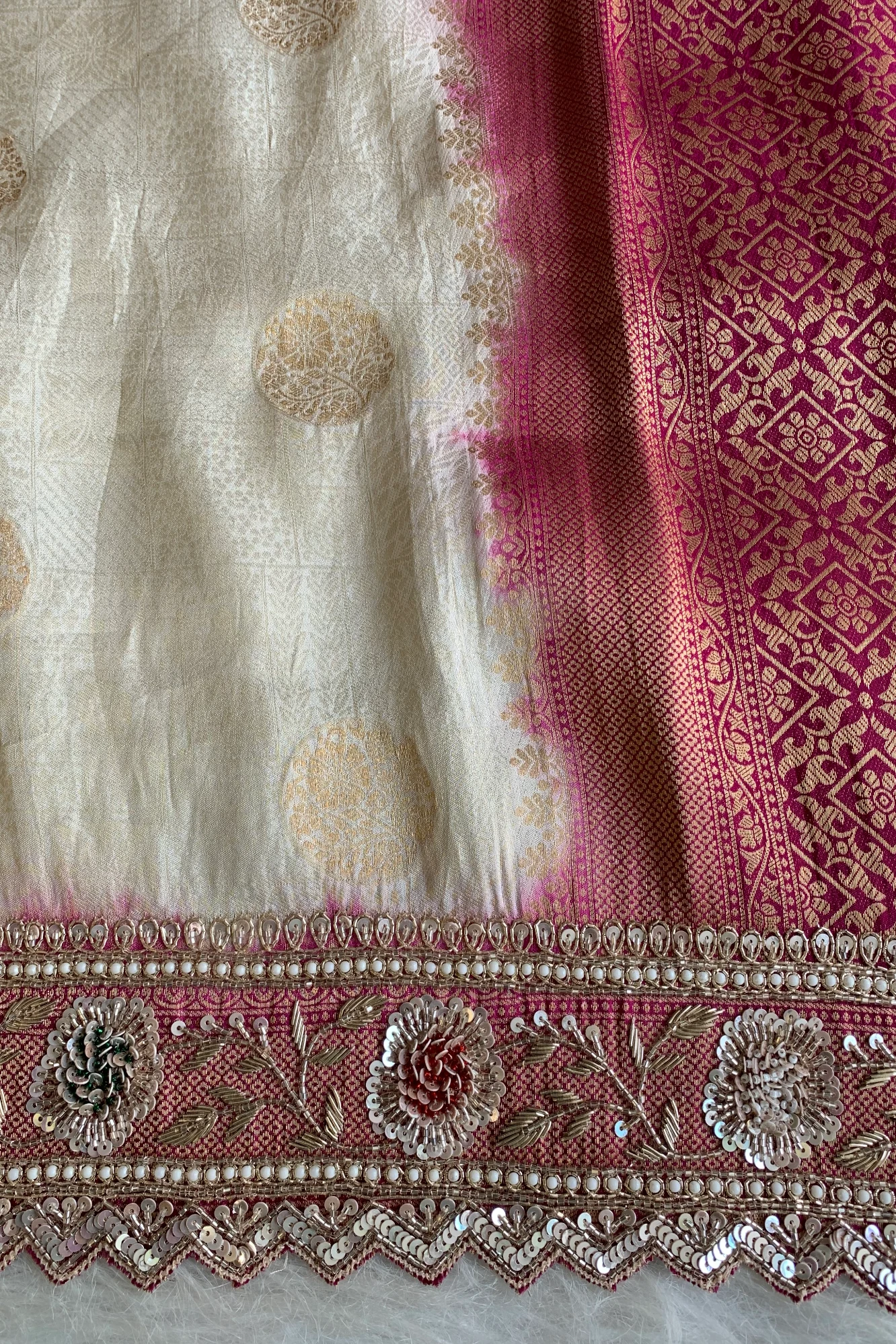 Ivory & Pink Banarasi Saree 5859 05