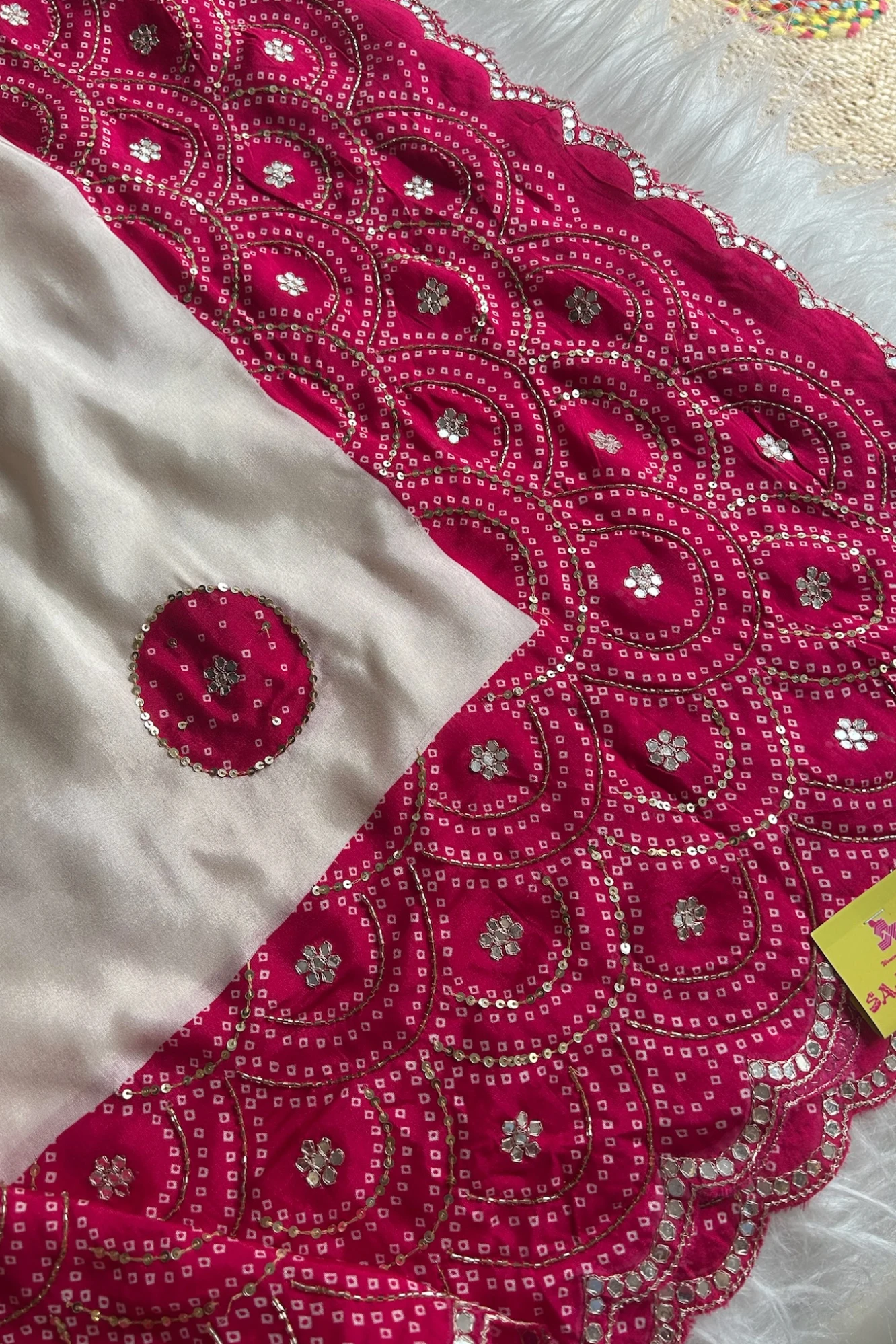 Ivory Bandhej Border Saree 5700 04