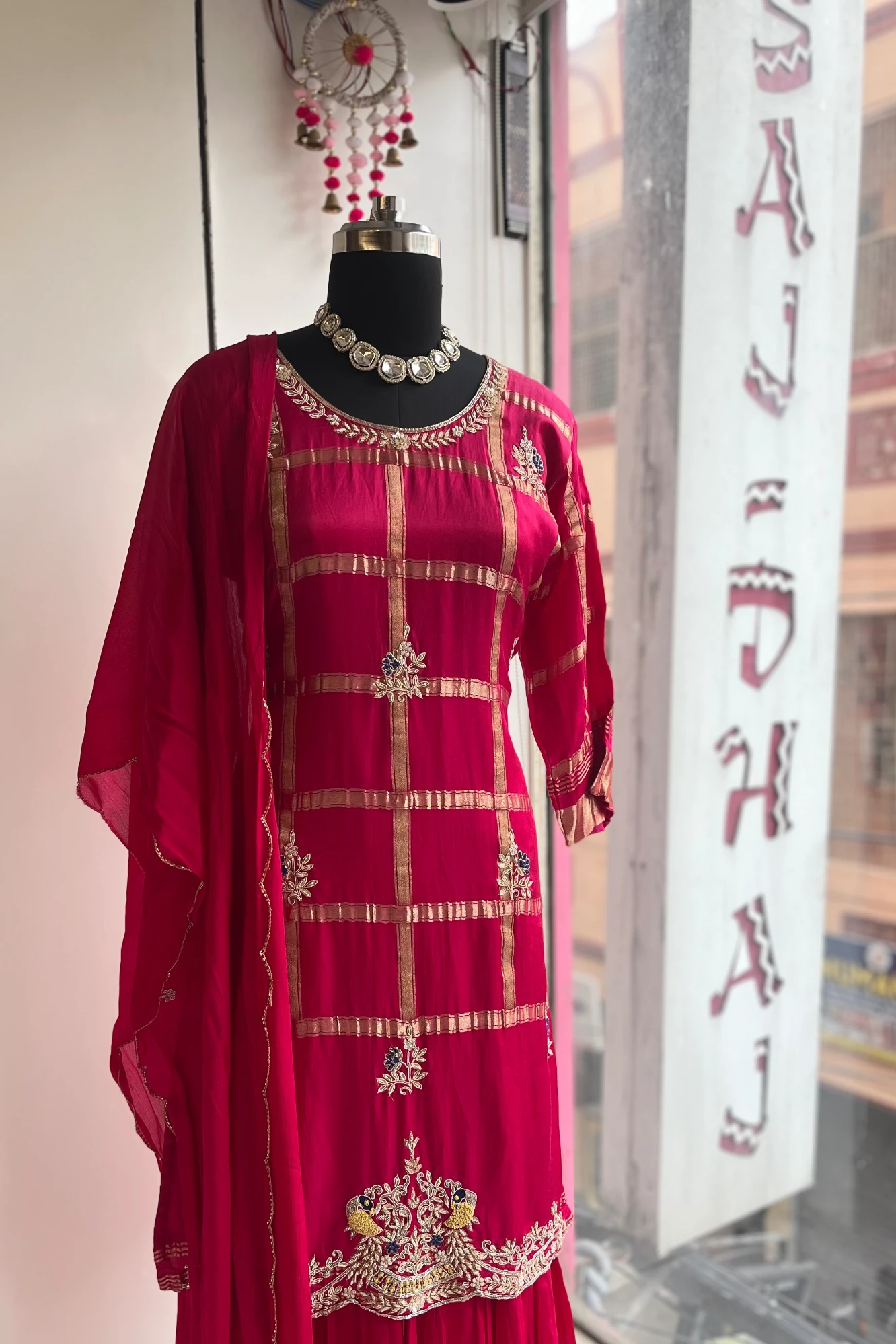 Rani Pink Kurti with Zardosi & French Knot – Sharara & Dupatta Set 5379 01 (42)