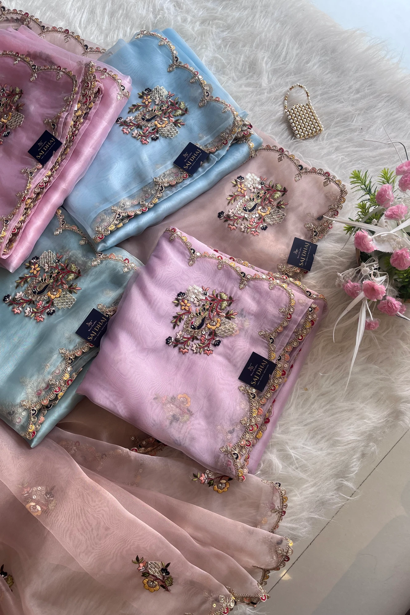 Pastel Sea Blue Reyana Organza Saree 5822 02