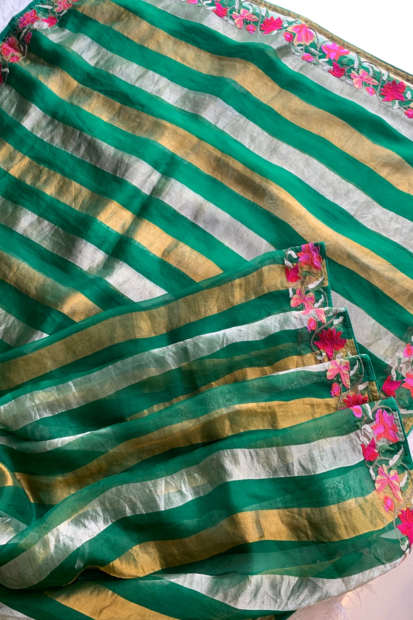 Bottle Green Pure Organza Saree 5844 14
