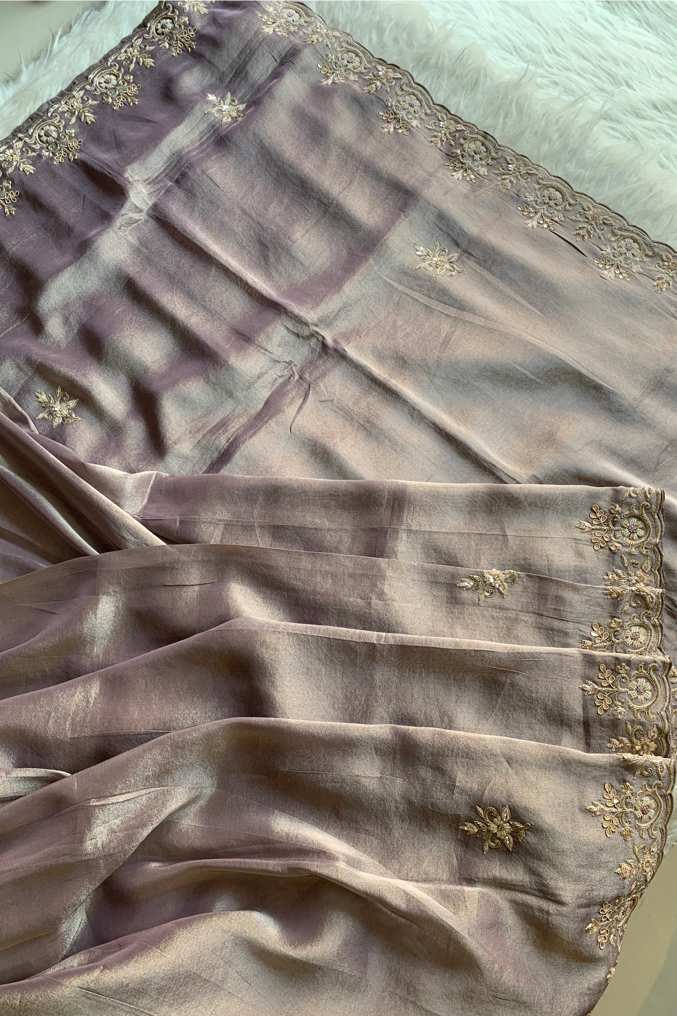 Lilac Aari Embellished Tissue Saree 5760 01