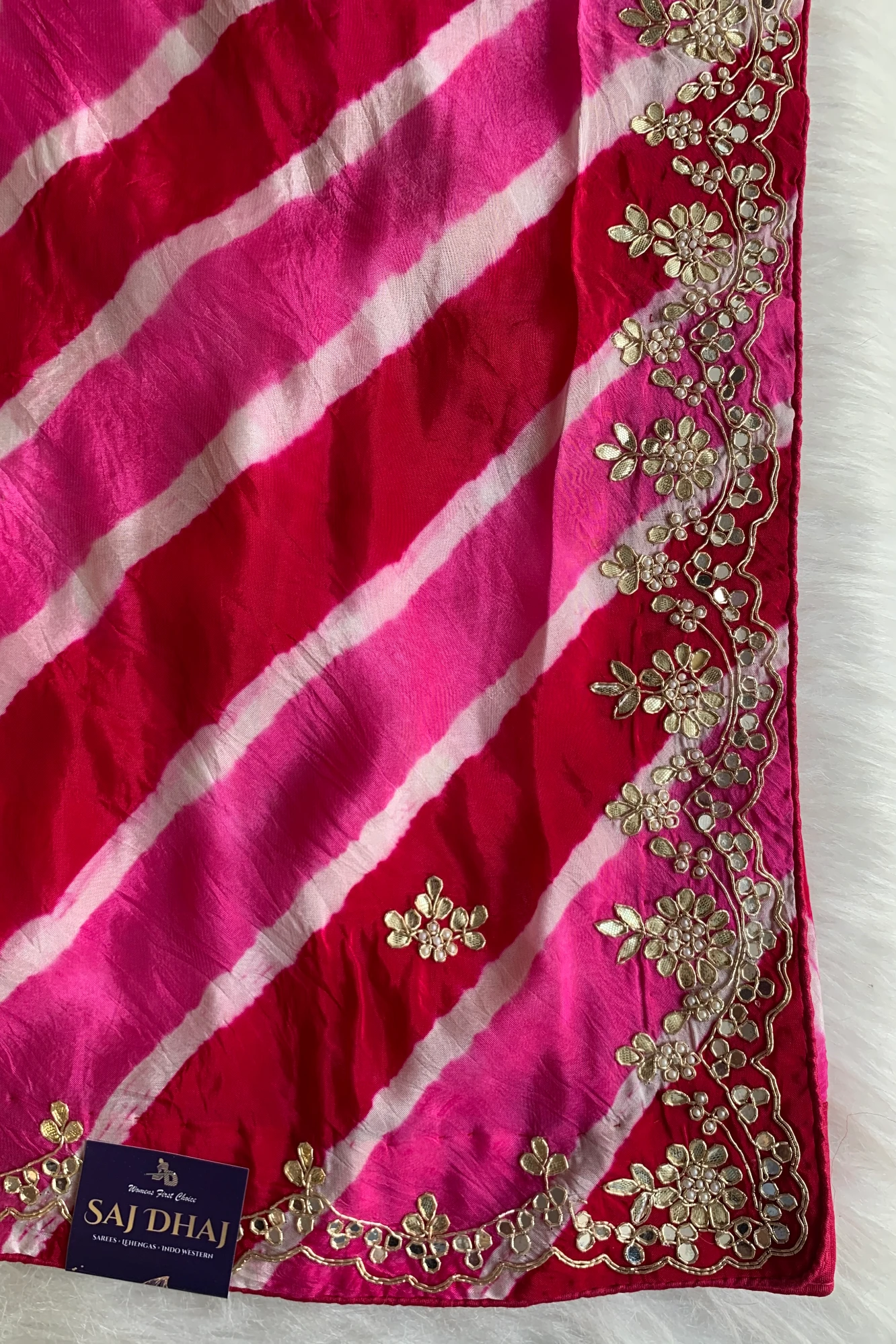 Pink Jaal Leheriya Habutai Silk Saree 5846 03