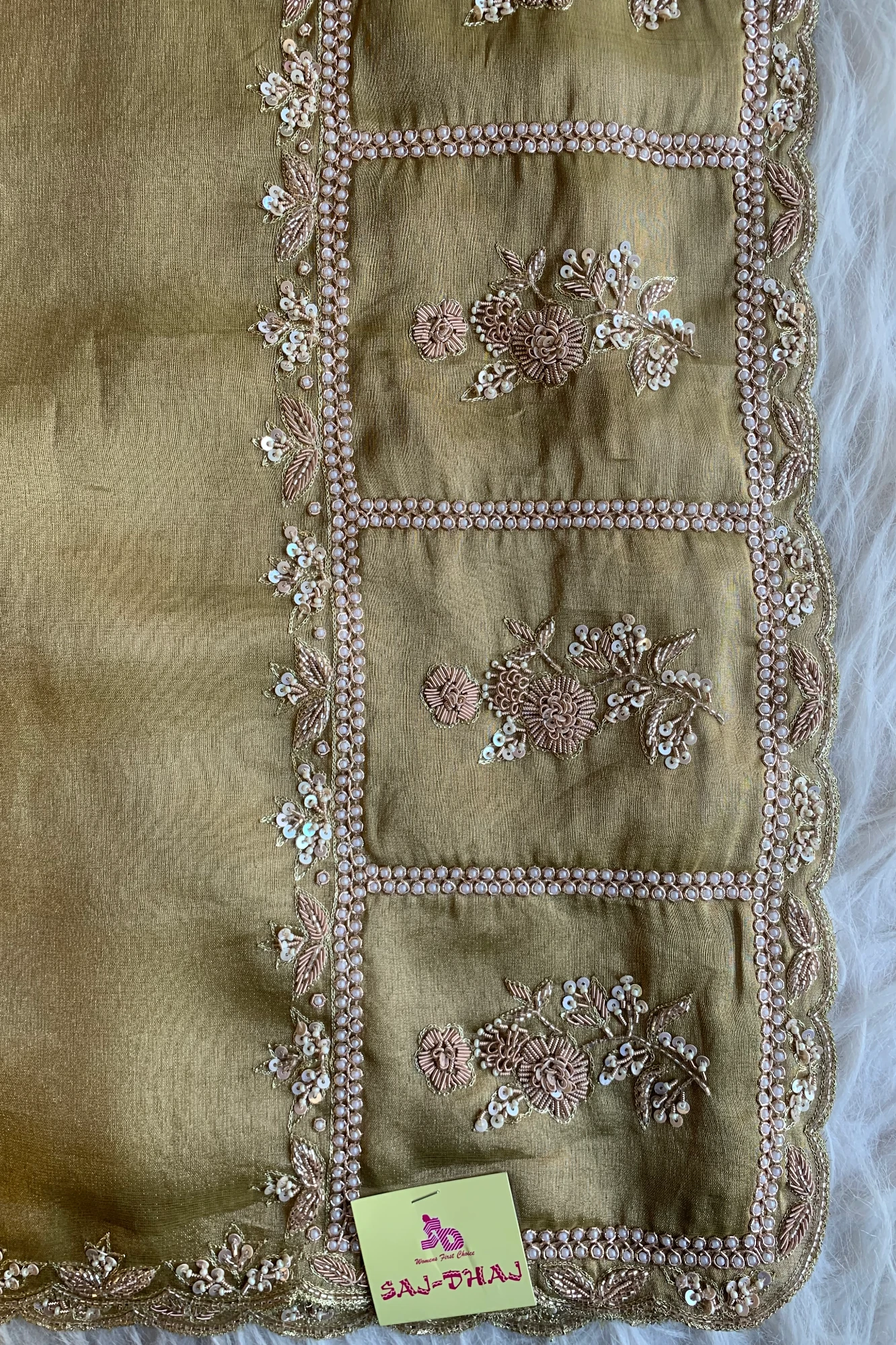 Olive Green Embellished Tissue Saree 5764 17