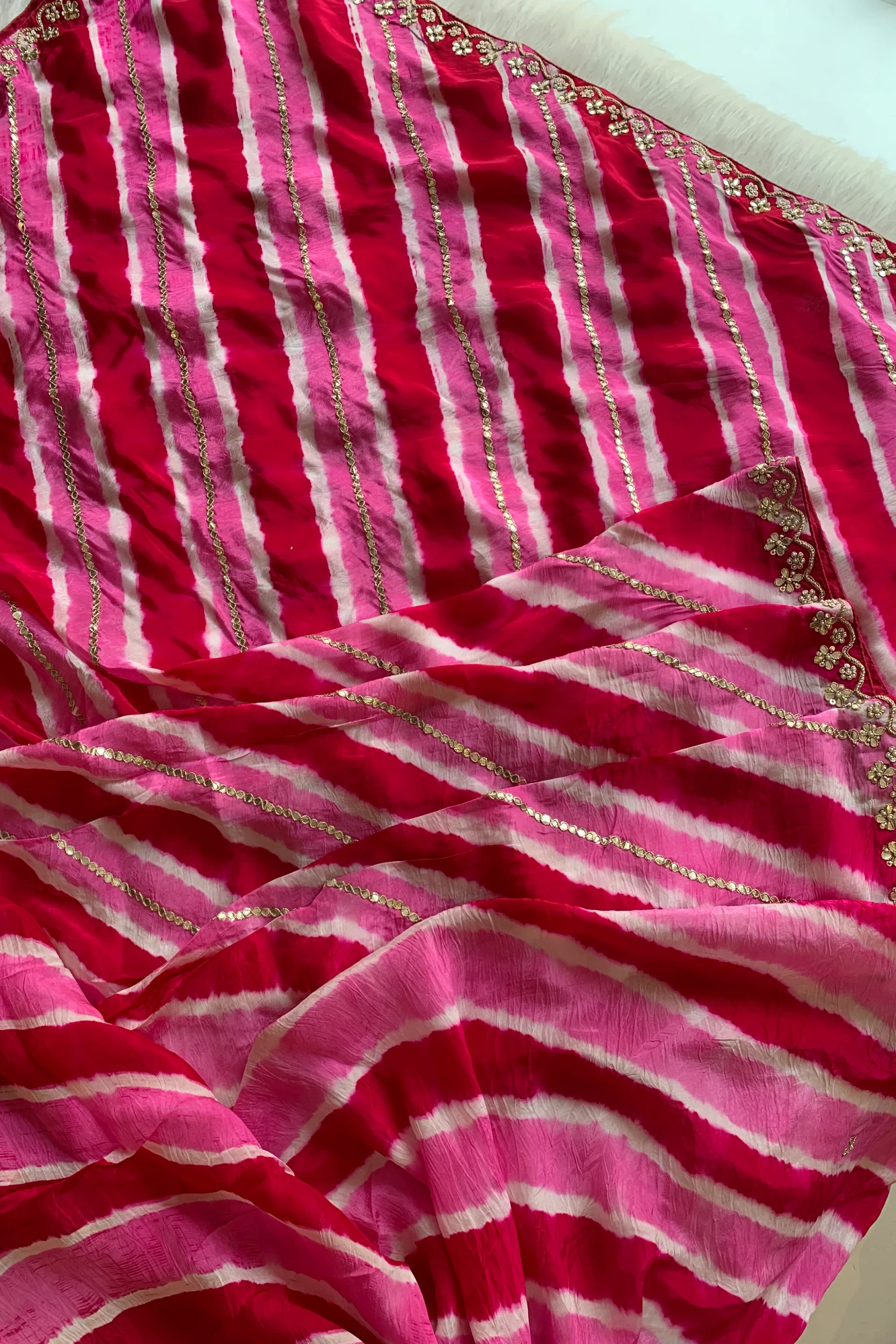 Pink Jaal Leheriya Habutai Silk Saree 5846 01