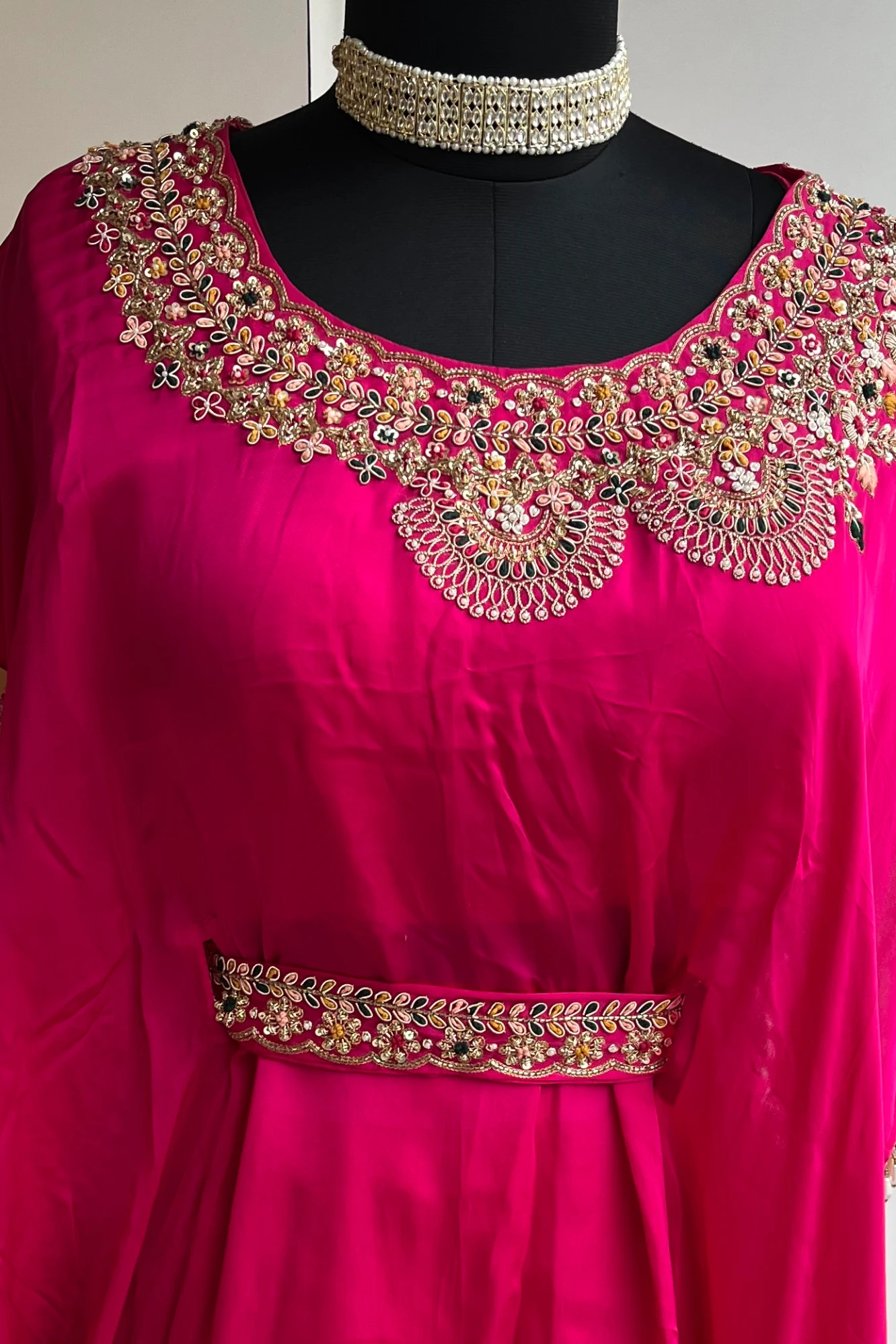 Rani Pink Silk Kaftan with Zardosi Work & Lehenga Set 5397 04 (42)