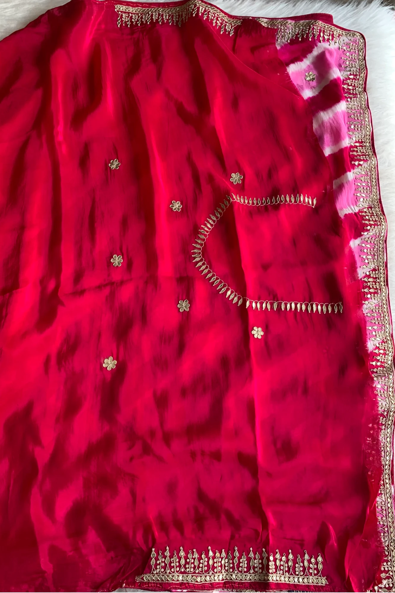 Pink Jaal Leheriya Habutai Silk Saree 5846 02