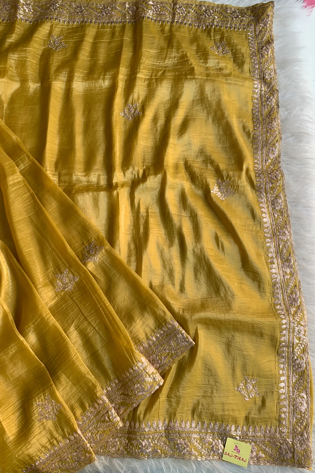 Mustard Yellow Pittan Crush Saree 5653 01
